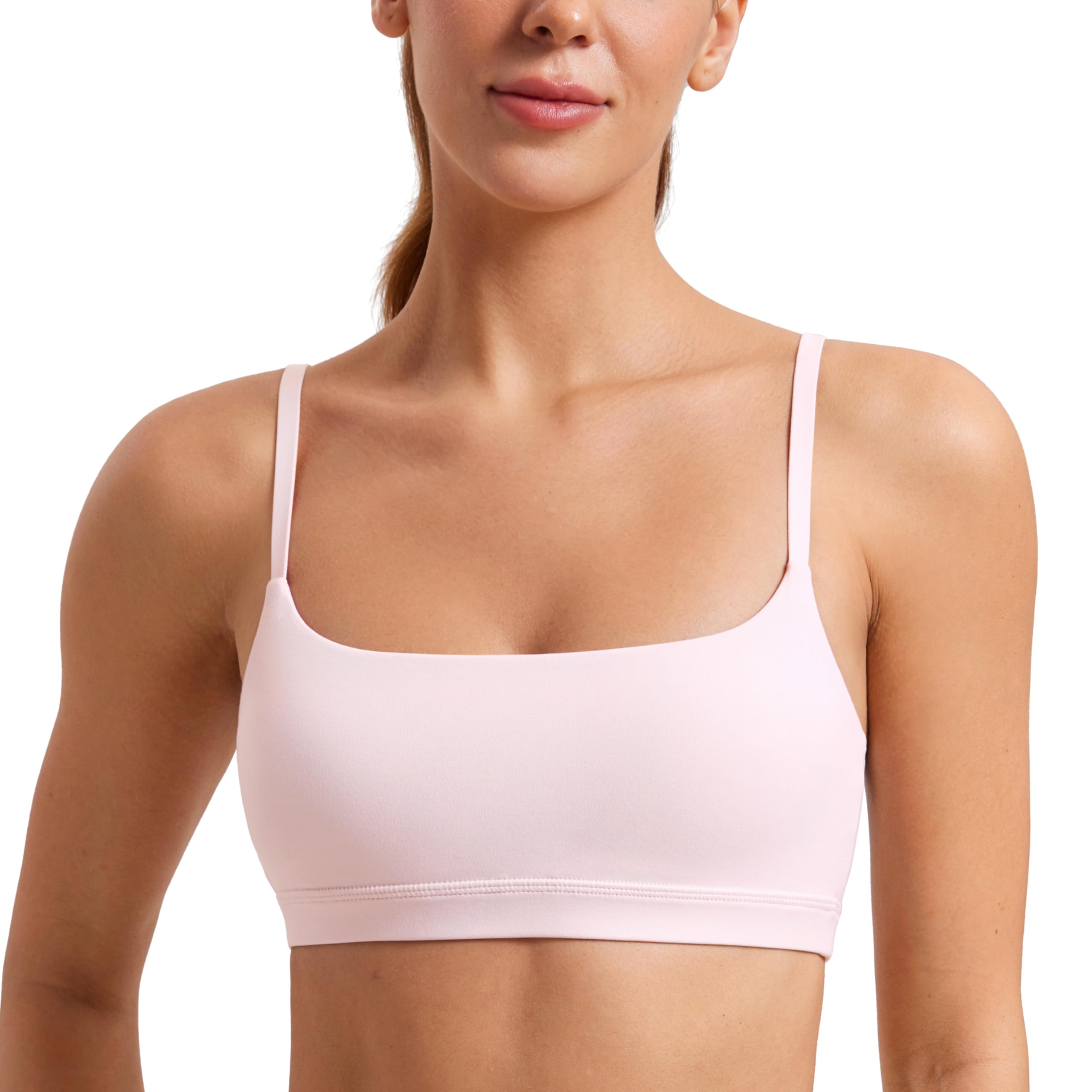 CRZ YOGA Butterluxe Scoop Neck Sports Bras | Light Support, Removable Pads, Yoga, Extremely Soft, U Back, Adjustable Spaghetti Straps, for Women