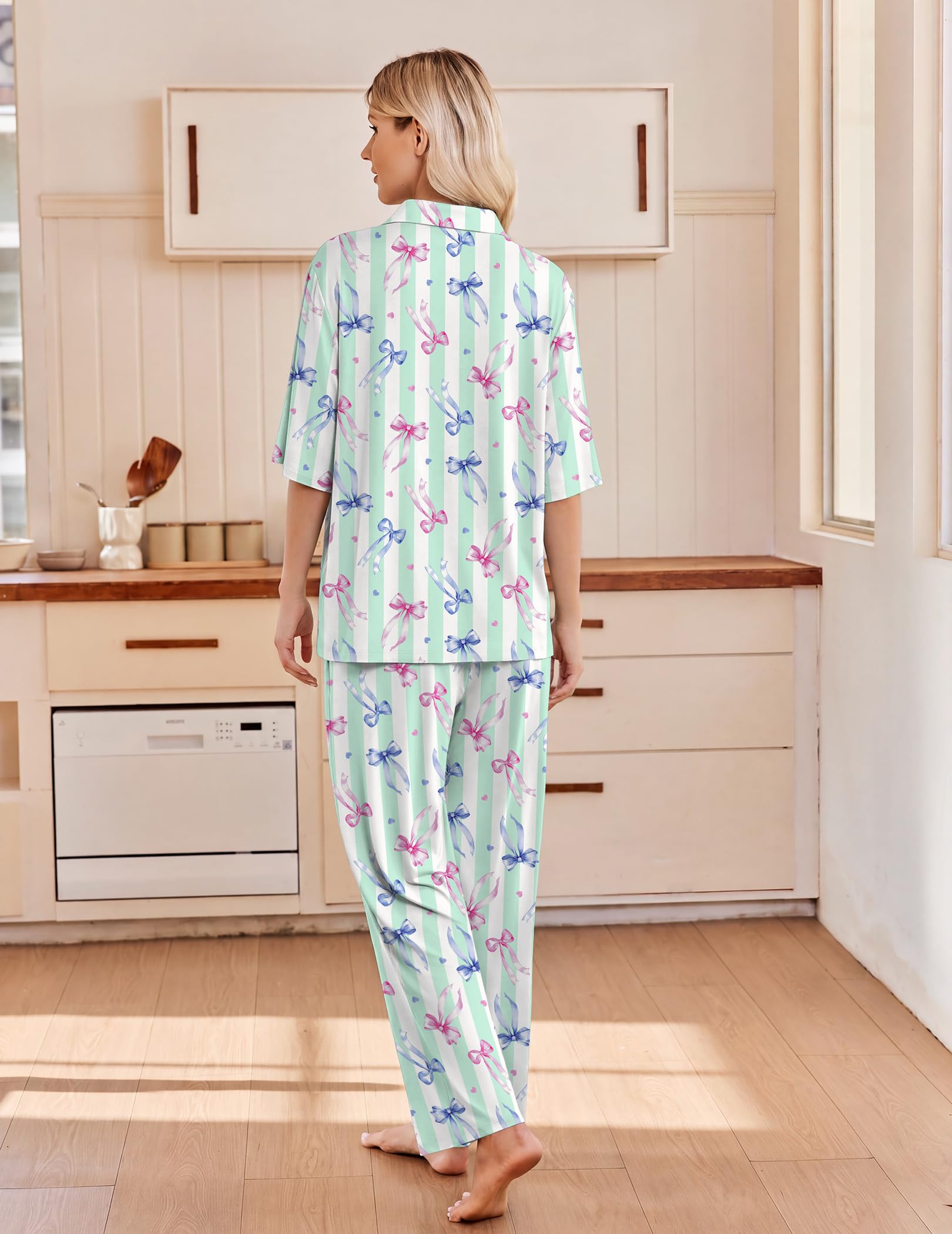 Ekouaer Pajamas for Women Set Button Up Short Sleeve Pjs with Long Pants