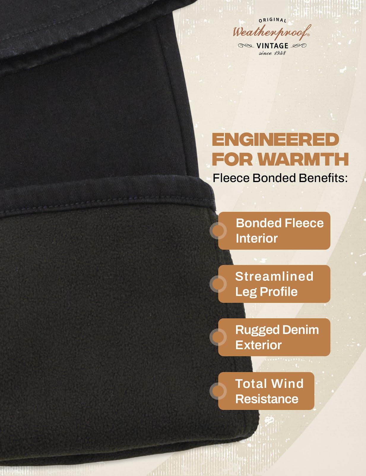 Weatherproof Vintage Fleece Lined Jeans Men - Regular Fit | Soft & Warm, Cold Weather Insulated Fleece Winter Pants for Men
