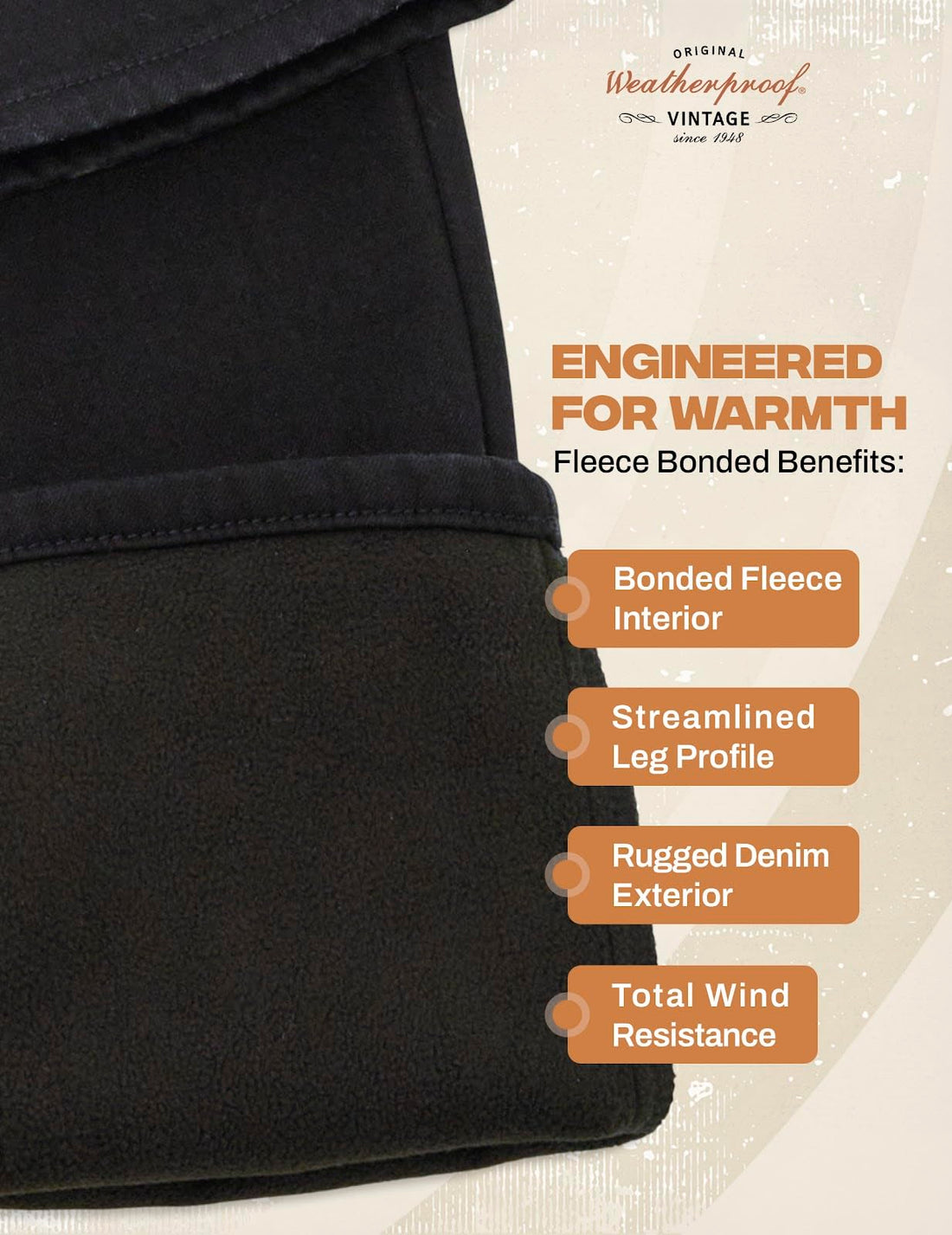 Weatherproof Vintage Fleece Lined Jeans Men - Regular Fit | Soft & Warm, Cold Weather Insulated Fleece Winter Pants for Men