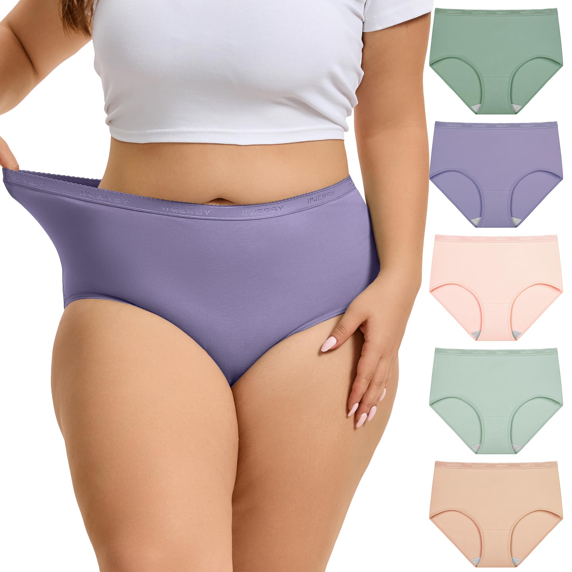 INNERSY Plus Size XL-6XL Big Curvy Woman Cotton Underwear High Waist Briefs 5-Pack
