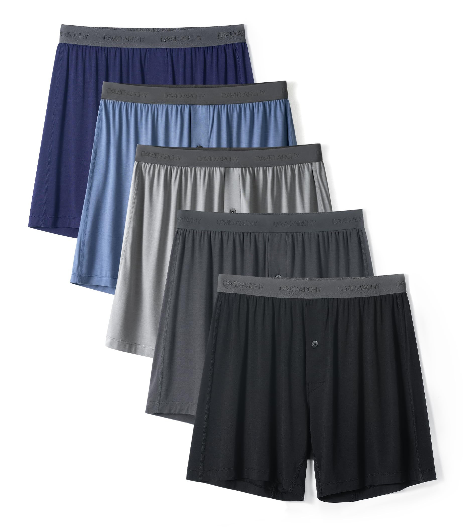 DAVID ARCHY Men's Bamboo Rayon Boxers Breathable Cooling Mens Boxer Shorts with Button Fly Relaxed Fit Underwear 3/4/5 Pack
