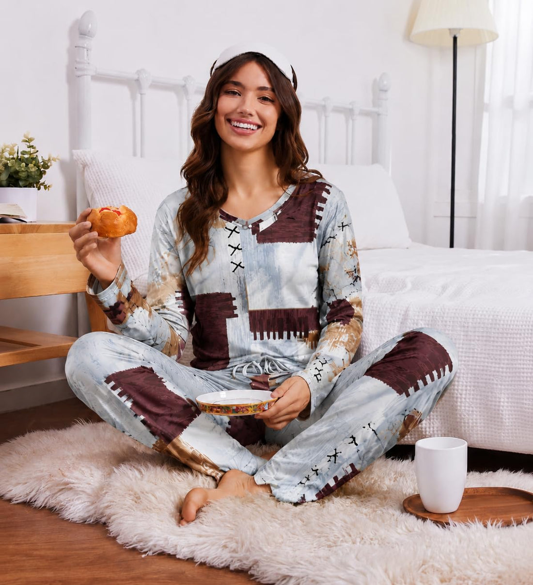 2 Pack: Women's Long Sleeve Pajama Sets - V Neck Top and Pants Lounge sets