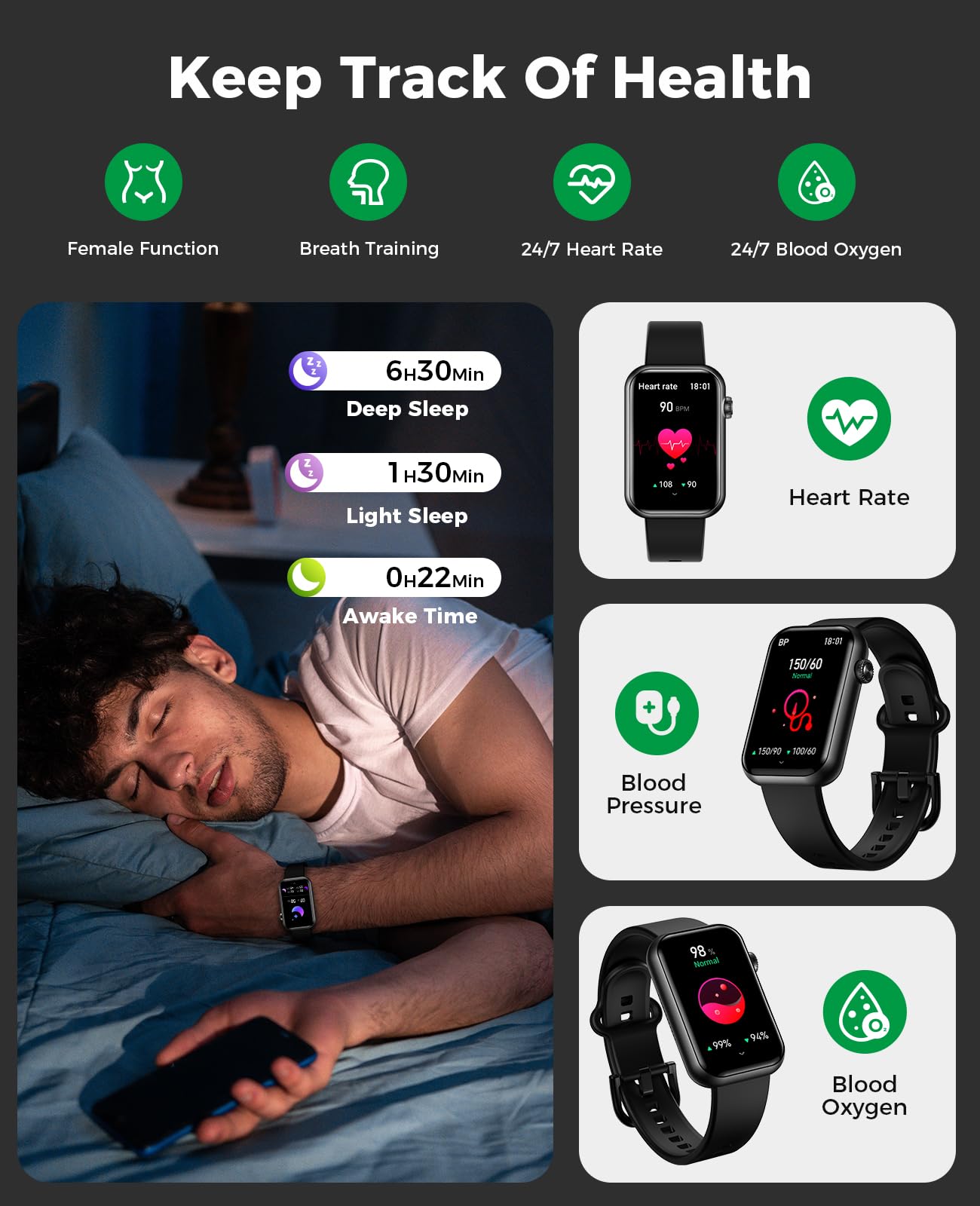 Smart Watch Fitness Tracker, Bluetooth Call, 24/7 Health Monitor for Women