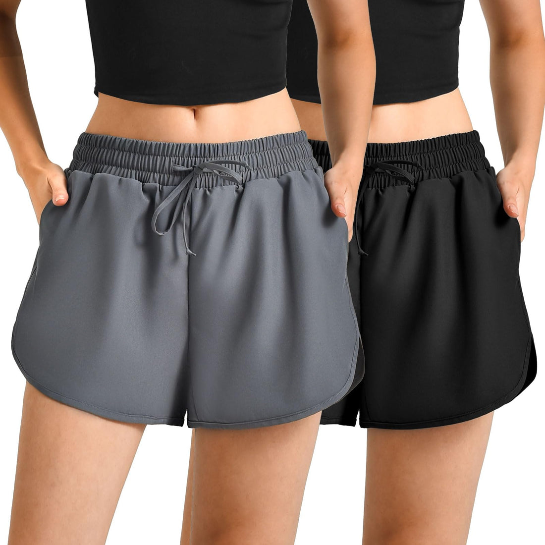 Leafigure 2Pack Running Shorts for Women- Athletic High Waisted Quick Dry Shorts with Pockets for Gym Workout