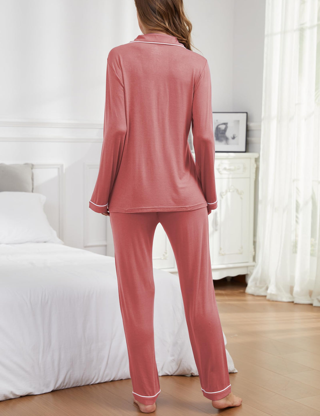 Pajama Sets Women Soft Long Sleeve Button Down Sleepwear Classic Ladies Pjs Lightweight Lounge Sets S-XXL