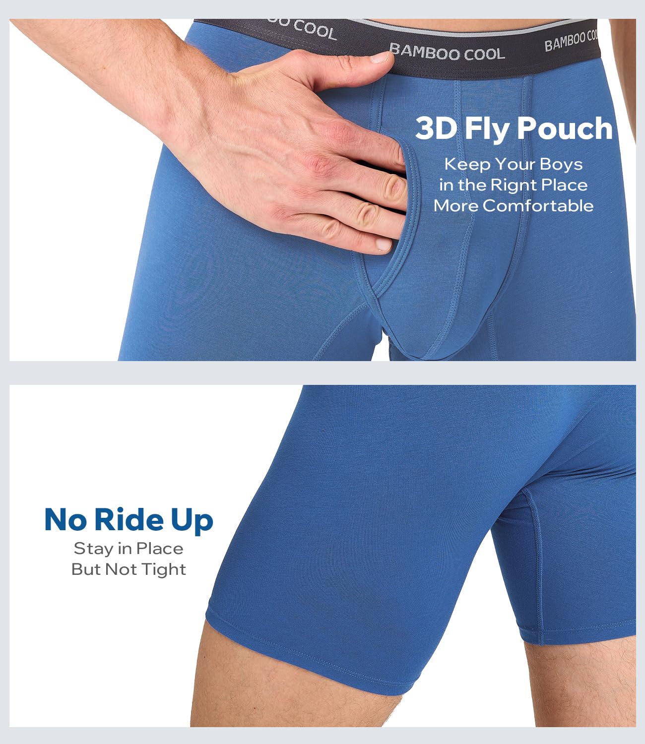 BAMBOO COOL Ultra Soft Mens Underwear Boxer Briefs 6-Pack | Bamboo Fabric‌,No Ride Up,More Breathable Than Cotton