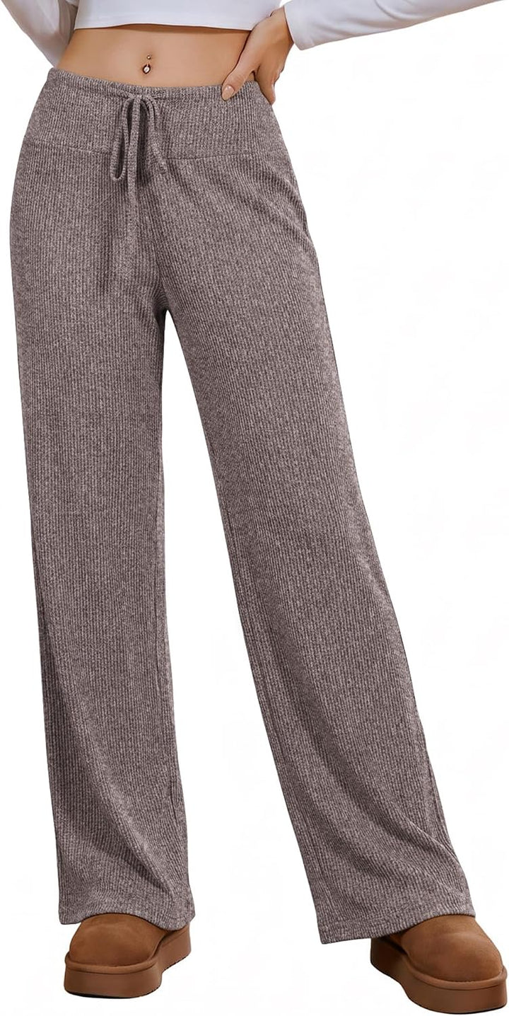 Ekouaer Women Pajama Pants 2026 Knit Ribbed PJ Bottom Sleep Lounge Pant