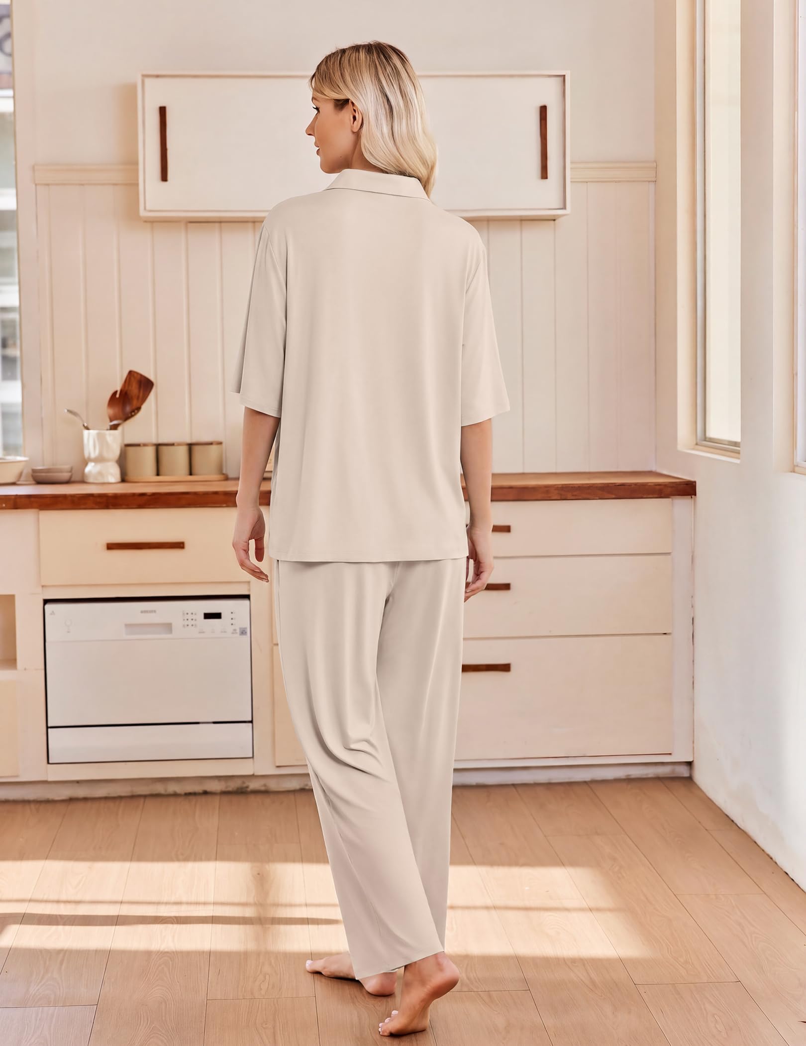 Ekouaer Pajamas for Women Set Button Up Short Sleeve Pjs with Long Pants