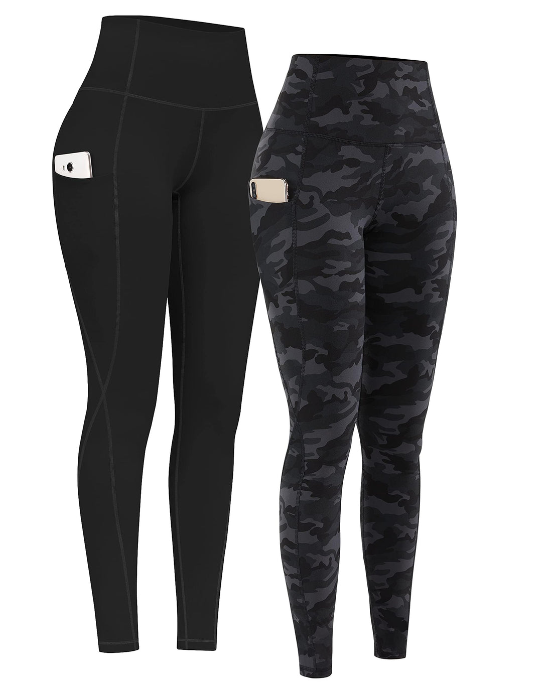 PHISOCKAT 2 Pack High Waist Yoga Pants with Pockets Tummy Control Leggings | Compression Leggings For Women,Non See-Through,4 Way Stretch,Breathable Fabric, Workout Leggings