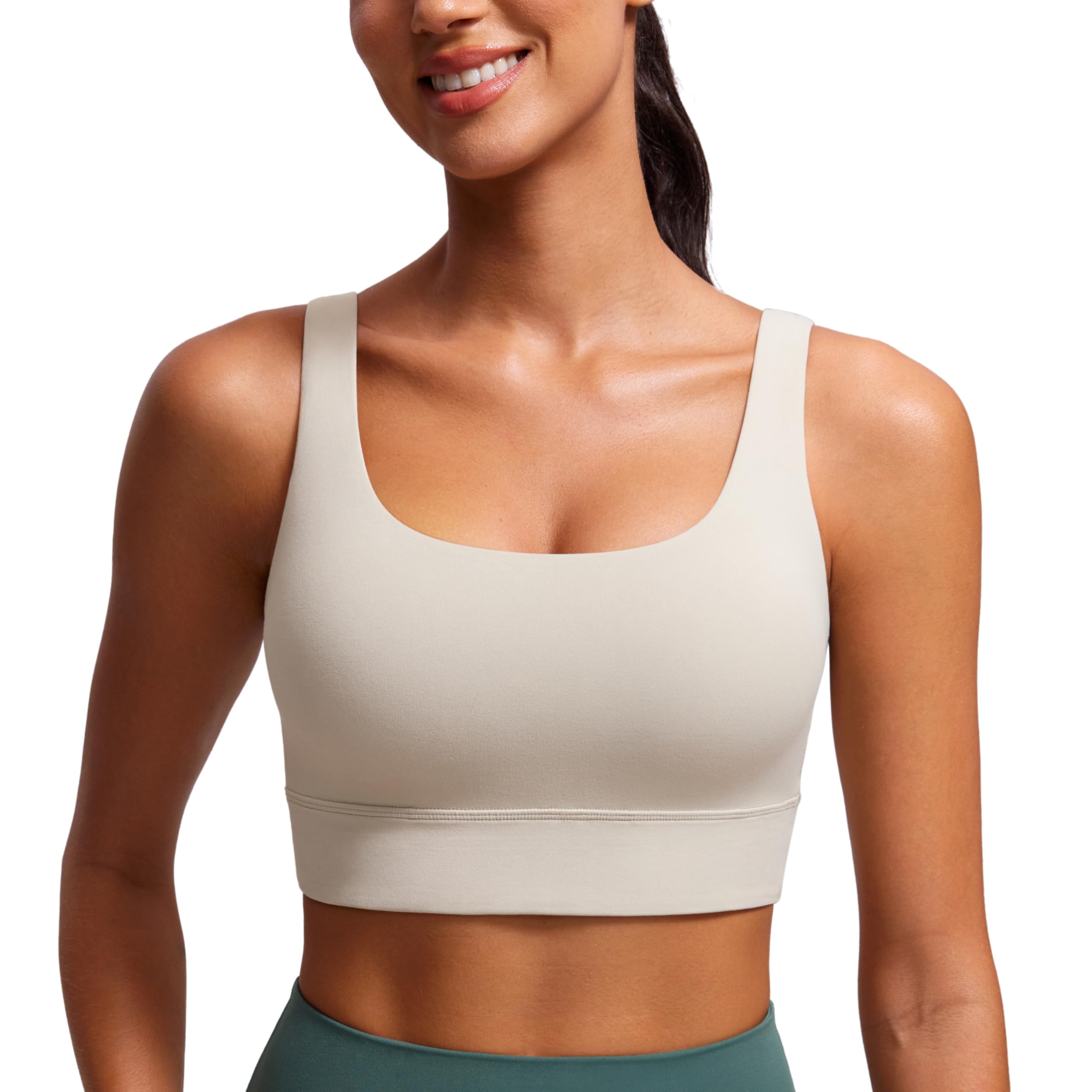 CRZ YOGA Butterluxe U Back Sports Bras | Light Support, Removable Pads, Yoga, Extremely Soft, Longline, Scoop Neck, Wide Straps, for Women