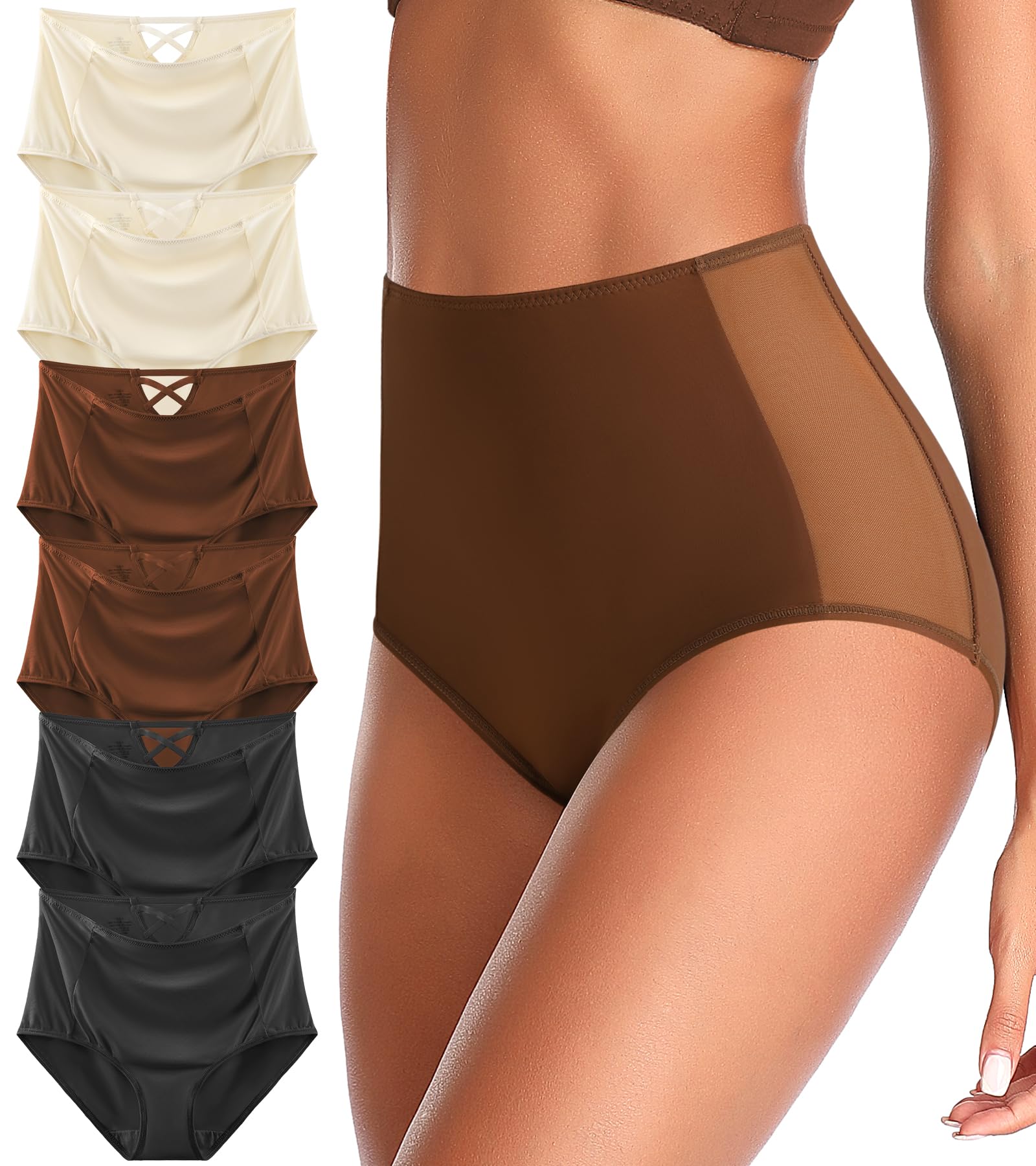 ASIMOON Tummy Control High Waisted Underwear for Women Cotton Plus Size Full Coverage Panties Ladies Briefs