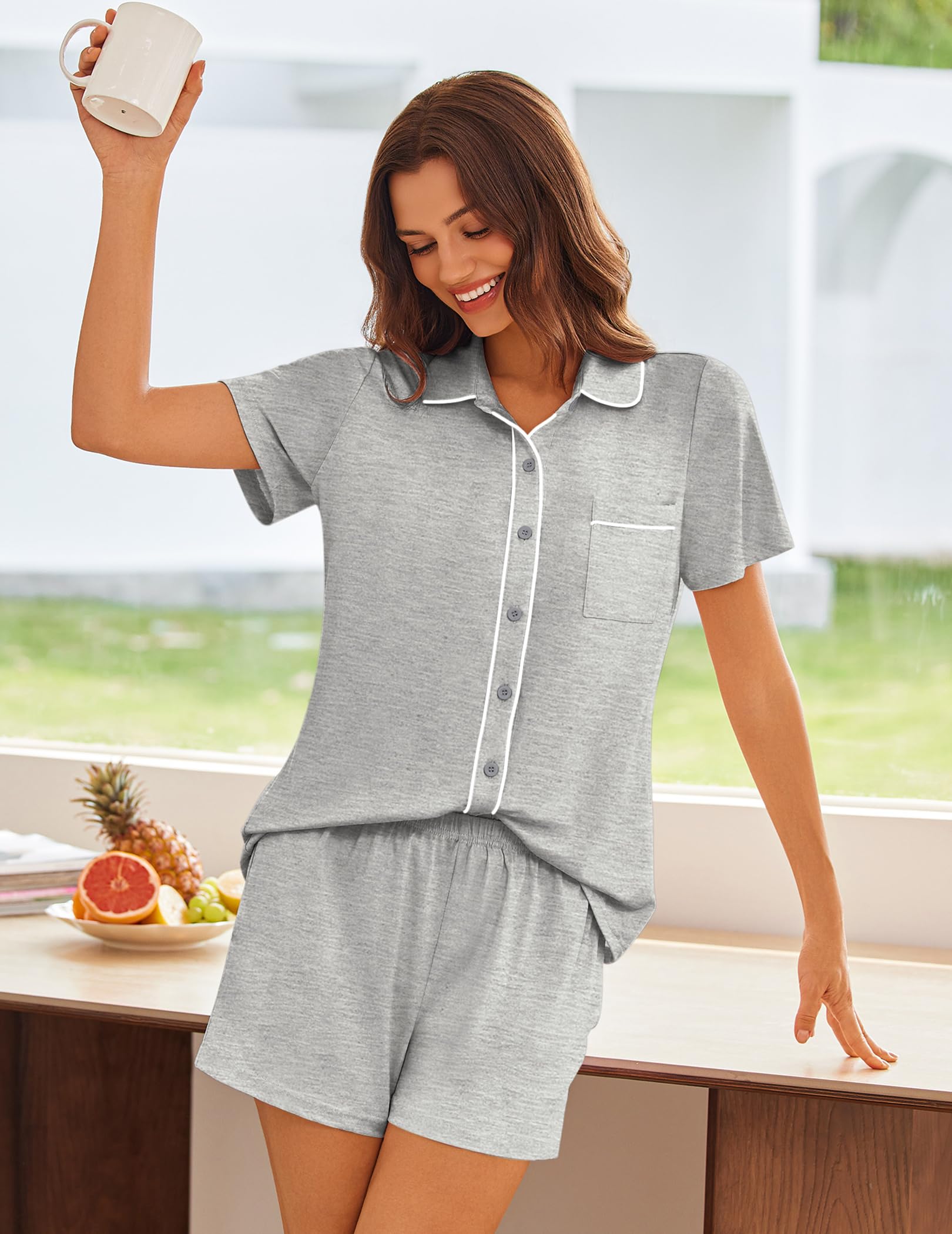 Ekouaer Womens Pajama Sets Button Down Lounge Set 2 Piece Pjs Sets