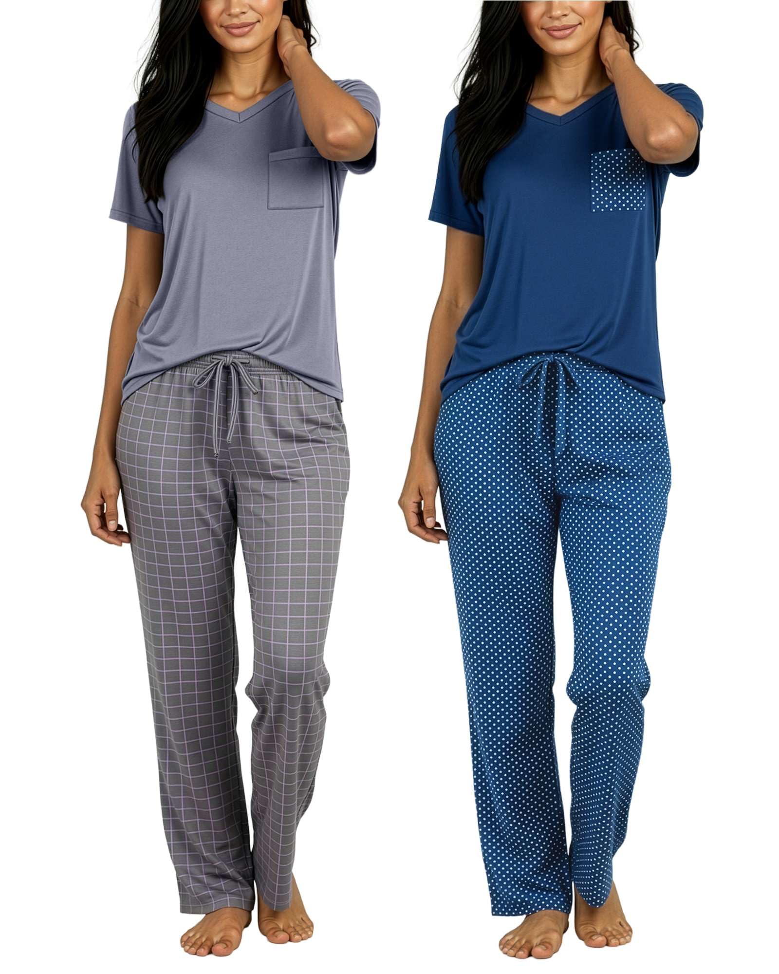 2 Pack Women's Pajama Sets Short Sleeve Sleepwear Comfy Cute Loungewear PJ