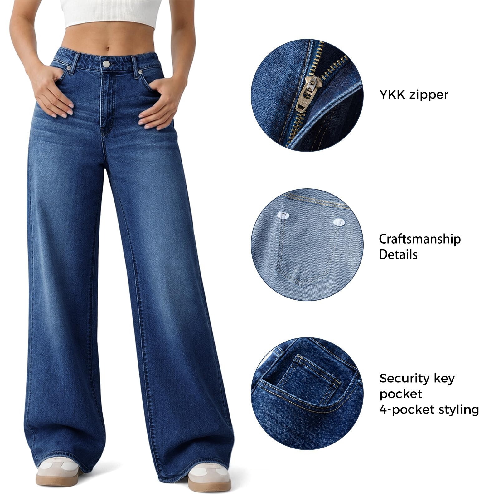 Women's Wide Leg Jeans High Waisted Baggy Straight Leg Loose Stretchy Casual Denim Pants