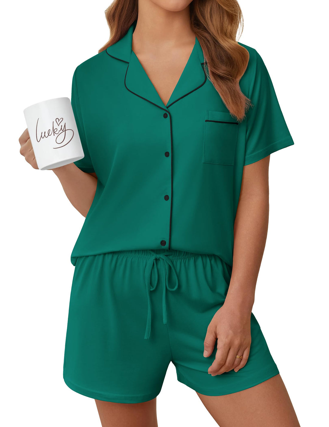 Womens Pajama Sets Summer Pjs Short Sleeve Button Down Top and Shorts Bride Sleepwear 2 Piece Comfy Lounge Set S-XXL