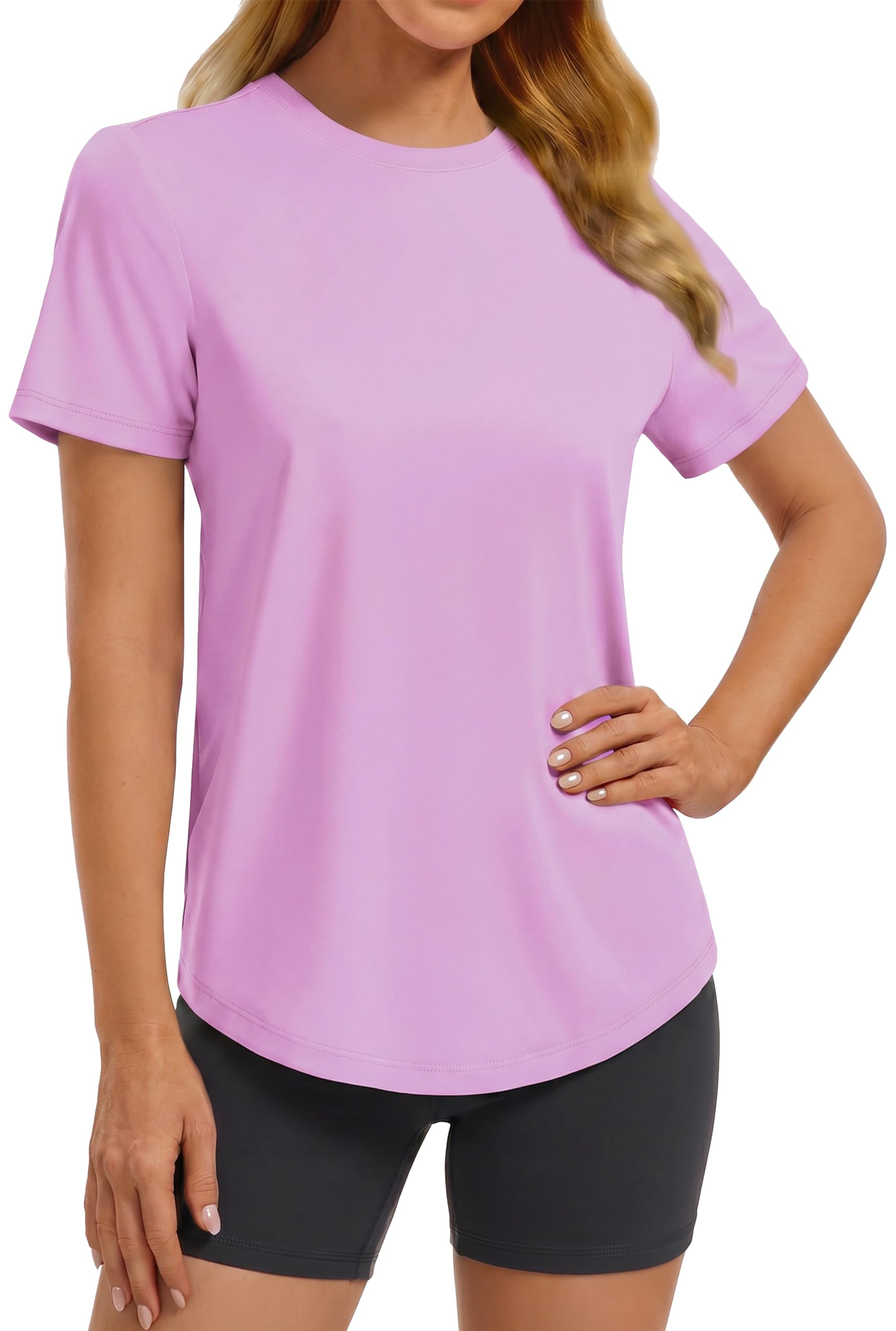 PINSPARK Soft Workout Tops for Women UPF 50+ Sun Protection Shirt Quick Dry Athletic Running Hiking Travel Basic Tee Shirts