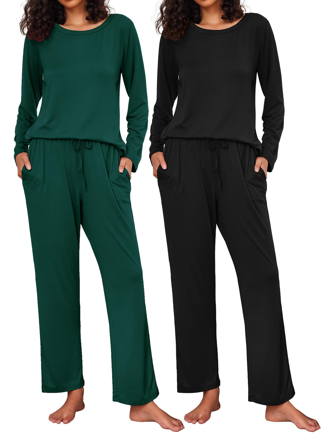 Ekouaer Women's 2 Pack Pajama Sets Long Sleeve Lounge Set Soft Comfy Pjs