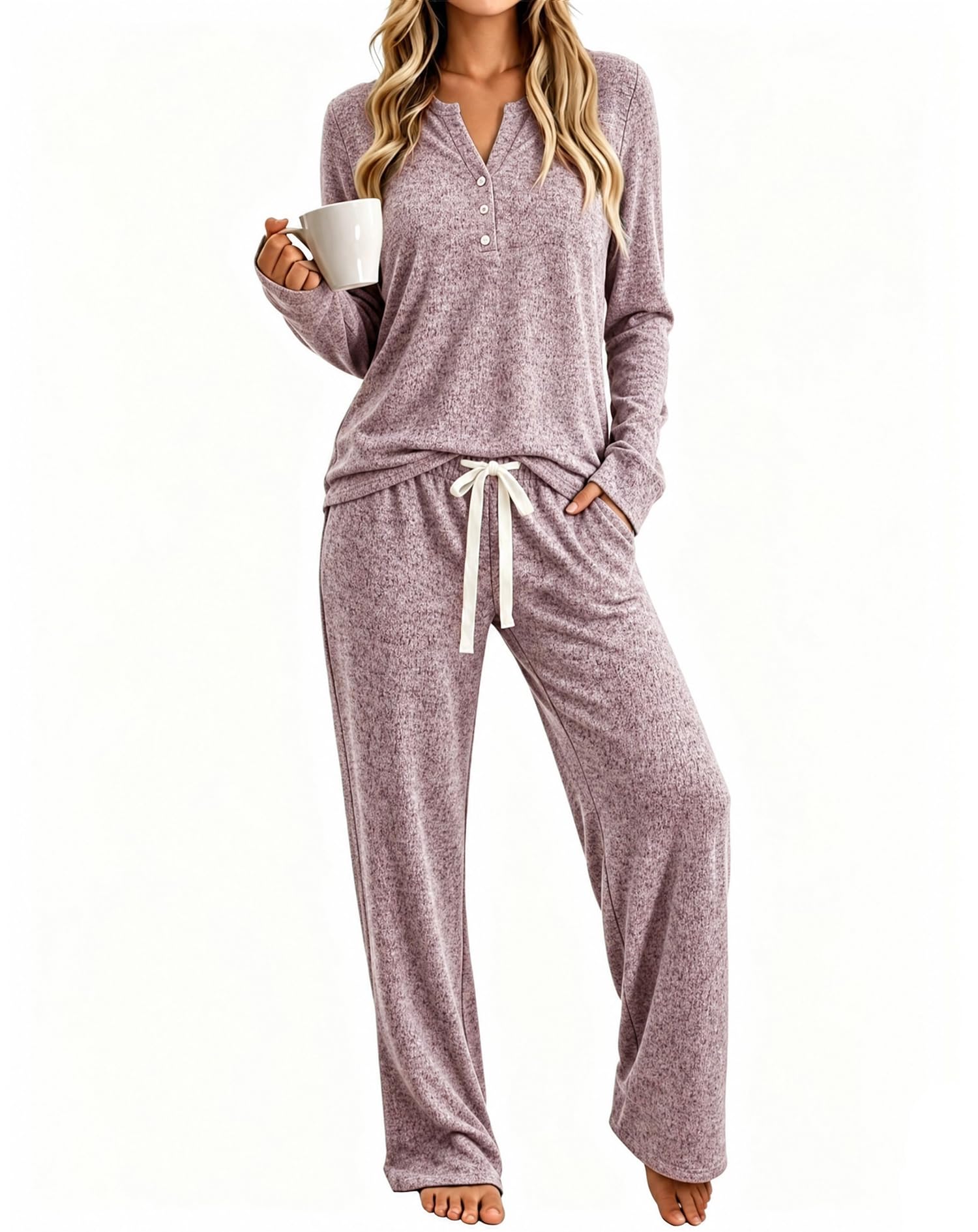 Womens Pajamas Set Long Sleeve Soft Loungewear 2 Pieces Fall&Winter