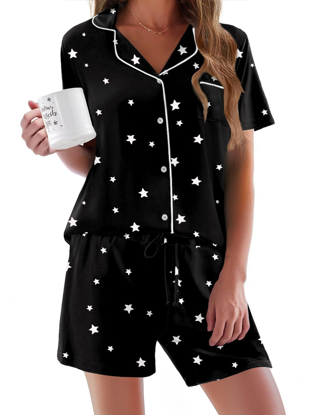 Ekouaer Pajamas Set for Women Short Sleeve Sleepwear Button Down Pj XS-XXXL