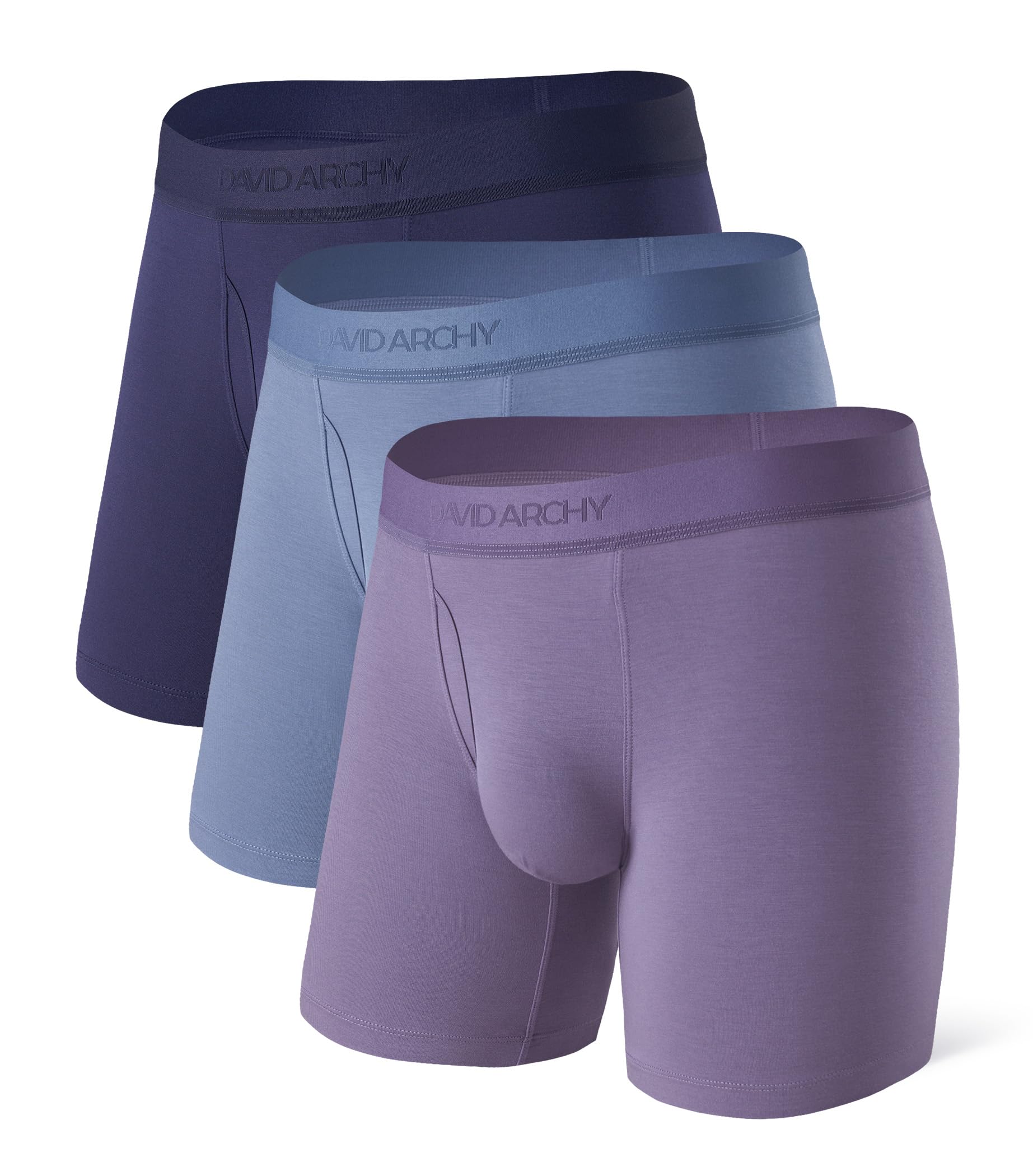 DAVID ARCHY Mens Underwear Breathable Silky Soft Modal Boxer Briefs for Men Pack 4, Wide Waistband No Ride Up