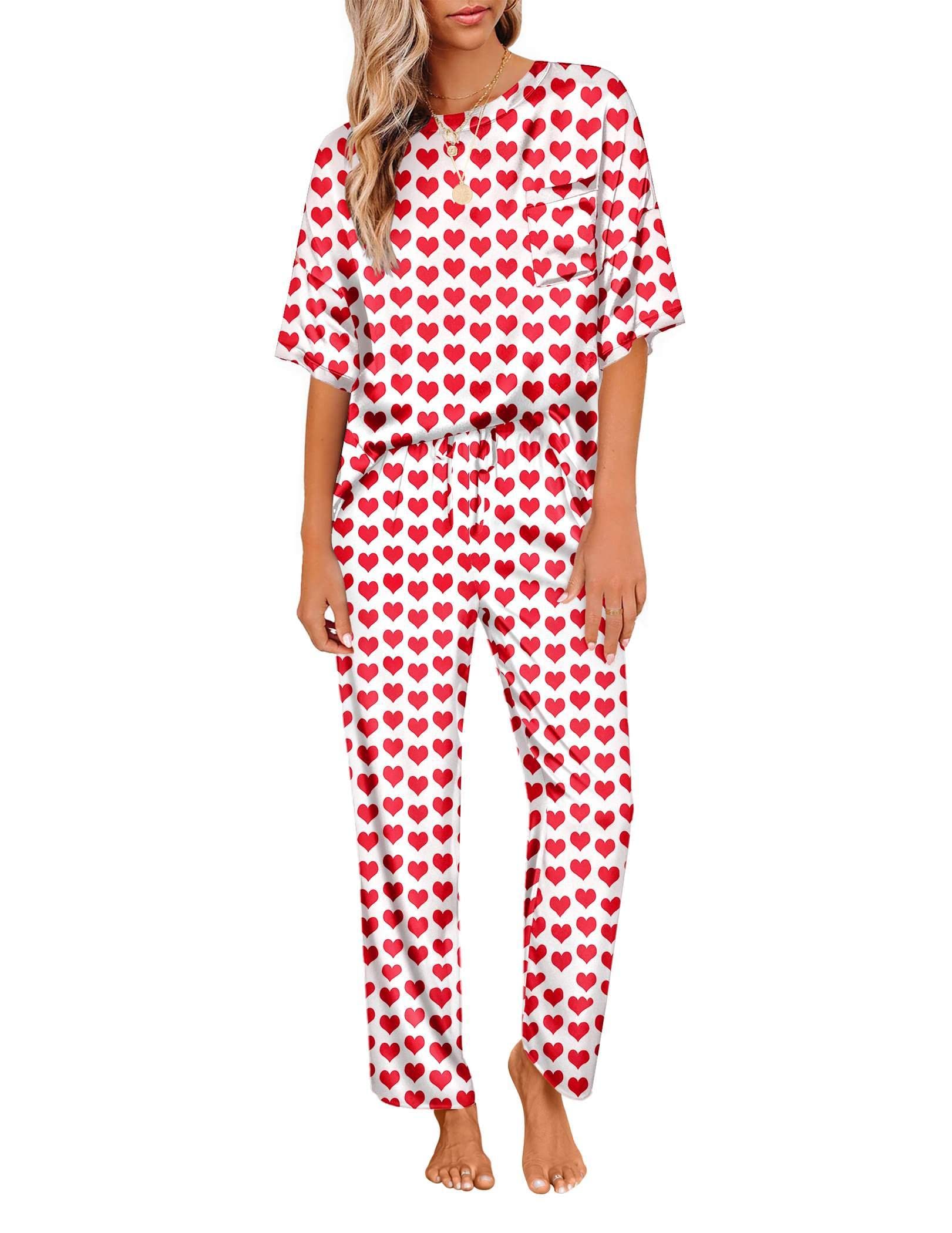 Ekouaer Pajamas for Women Set Silky Satin 2 Piece Lounge Sets with Pockets