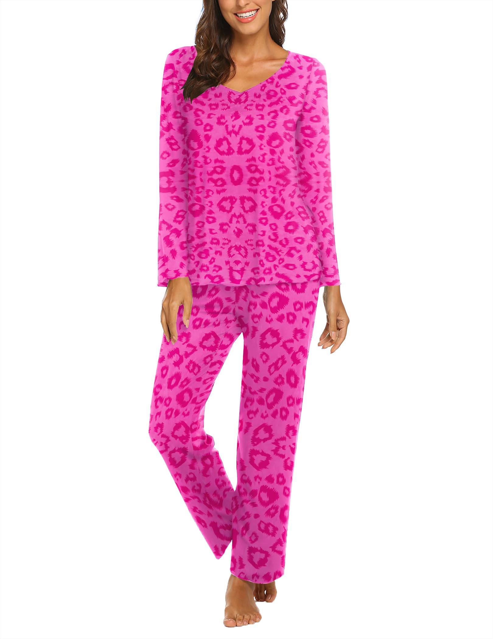 Ekouaer Pajamas for Women Set Long Sleeve Pleated Top and Pants Loungewear