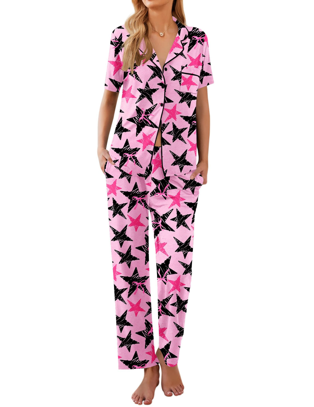 Ekouaer Womens Pajamas Set Short Sleeve Button Down Top & Pants Lounge Pjs
