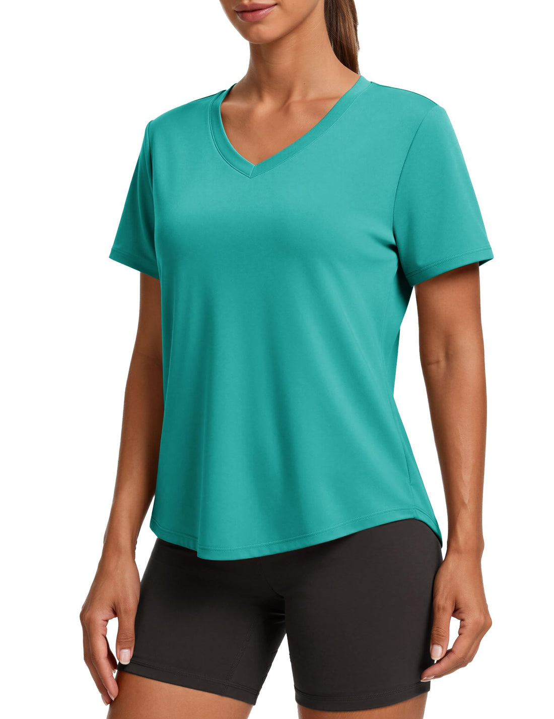 PINSPARK Soft Workout Tops for Women Short Sleeve V Neck Moisture Wicking UPF 50+ Sun Protection Quick Dry Gym Shirts
