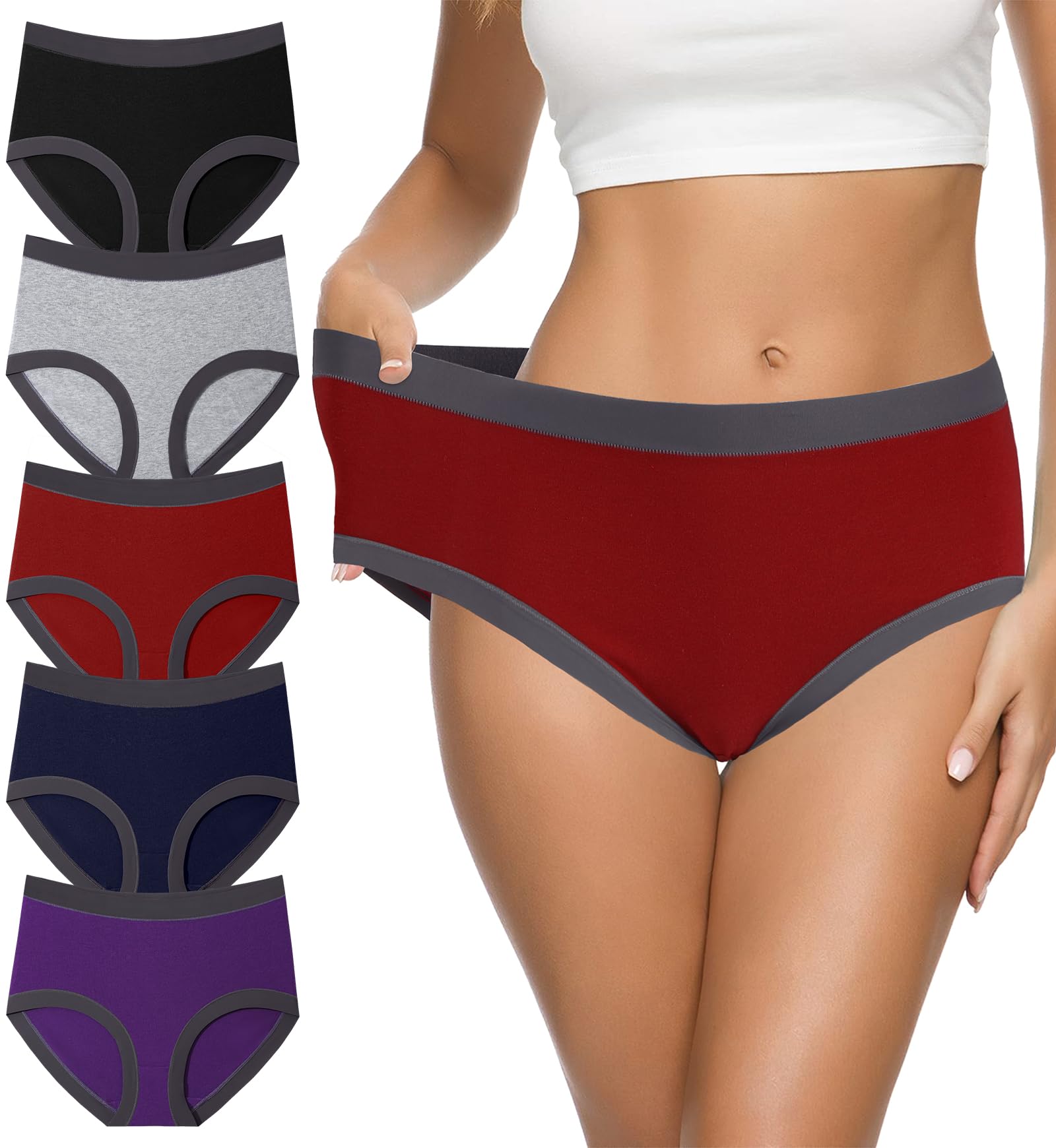 Eiggam Women's Cotton Bikini Panties,High-Cut Full Coverage Stretch Cool Underwear for Women