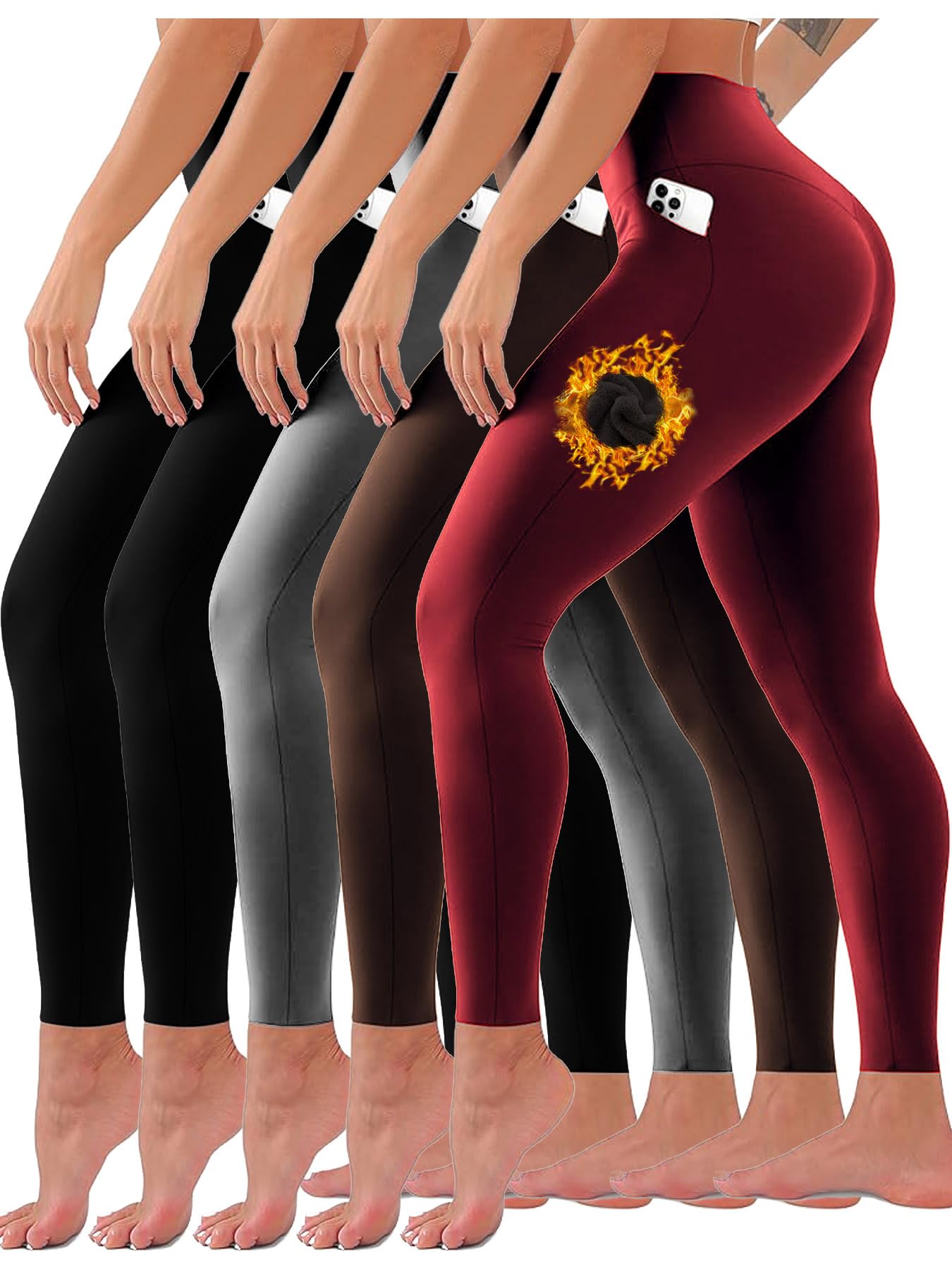 Diravo 5 Pack Women's Leggings with Pockets/no Pocket, High Waisted Workout & Yoga Pants