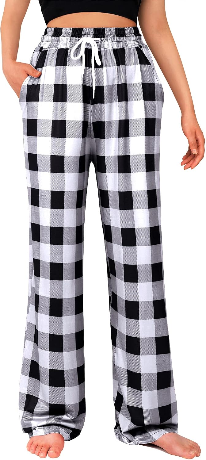 Womens Pajama Pants Plaid Stretch Comfy Lounge Pants Sleep Bottoms Y2K PJ