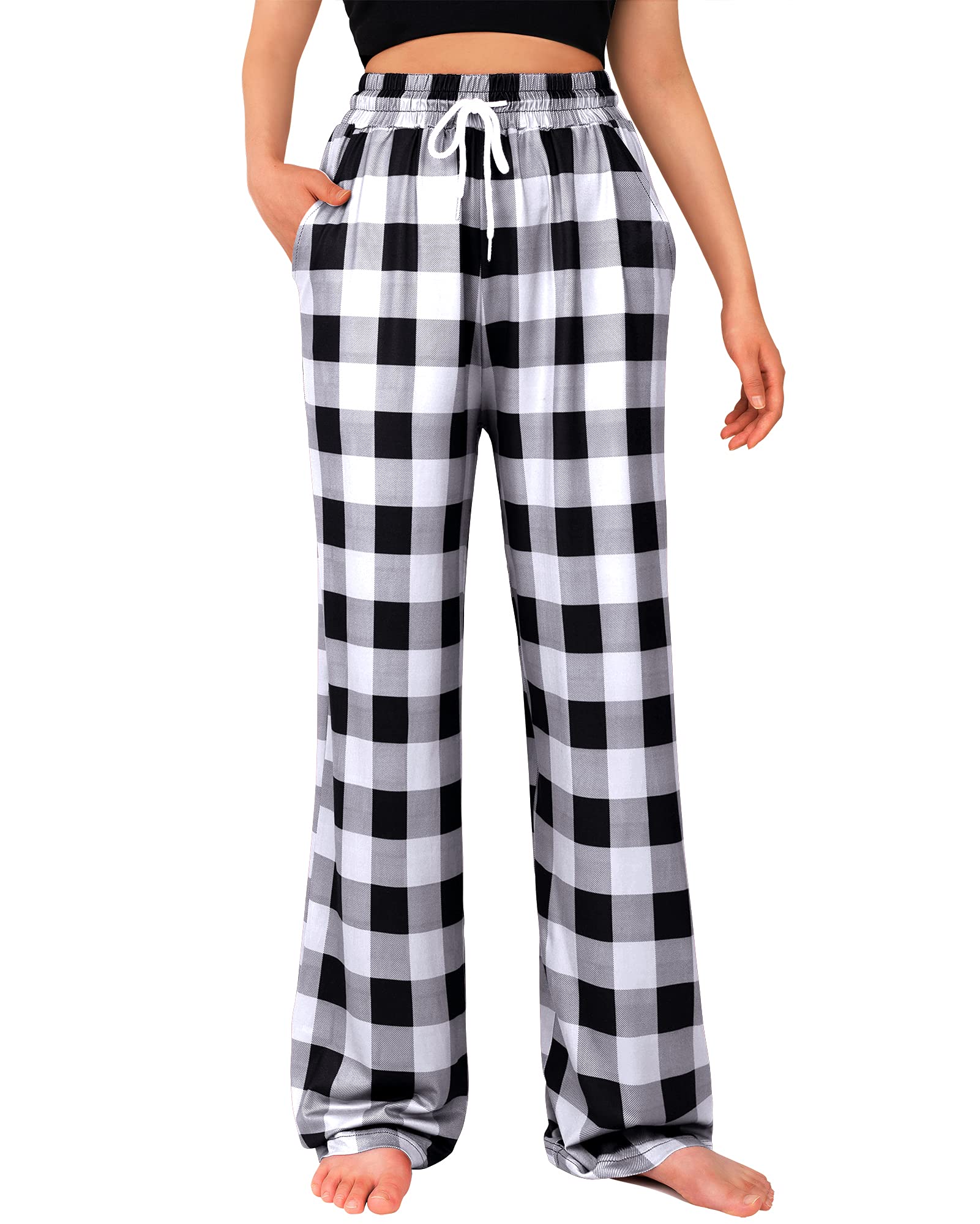 Womens Pajama Pants Plaid Stretch Comfy Lounge Pants Sleep Bottoms Y2K PJ