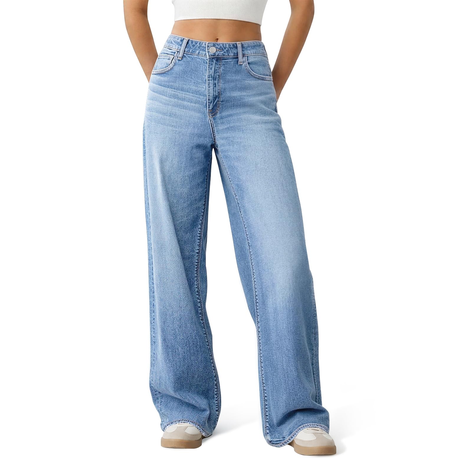 Women's Wide Leg Jeans High Waisted Baggy Straight Leg Loose Stretchy Casual Denim Pants