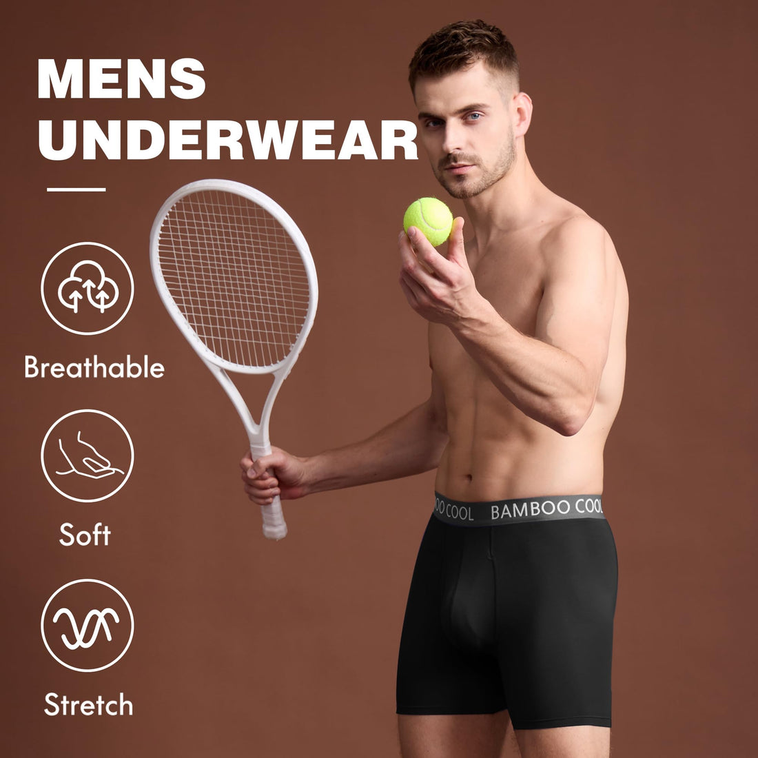 BAMBOO COOL Men's Ultra Breathable Underwear,No Riding Up Boxer Briefs with ComfortFlexible Waistband,Multipack