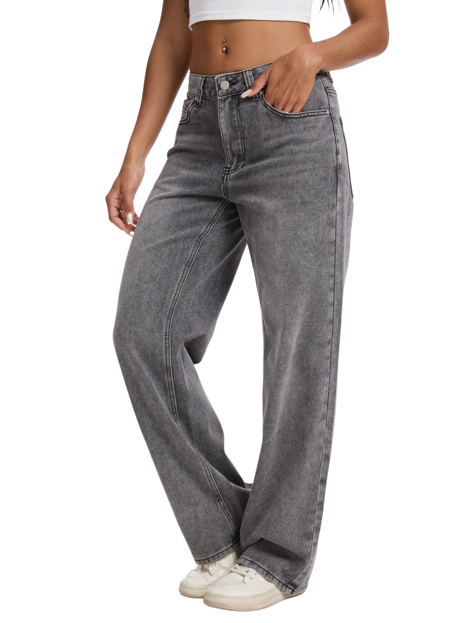 Straight Leg Jeans for Women Mid Waisted Casual Washed Vintage Loose Fit Boyfriend Jeans Denim Pants