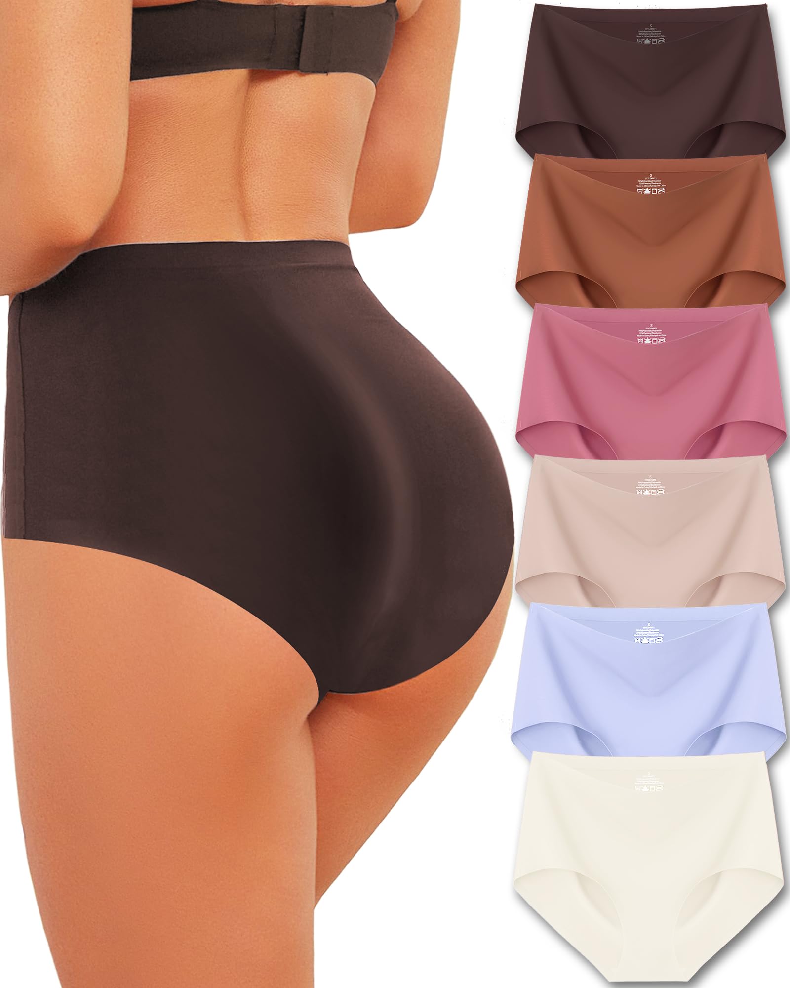 High Waisted Seamless Underwear for Women Full Coverage Hiphugger High Rise Silky No Show Briefs Panties 6 Pack