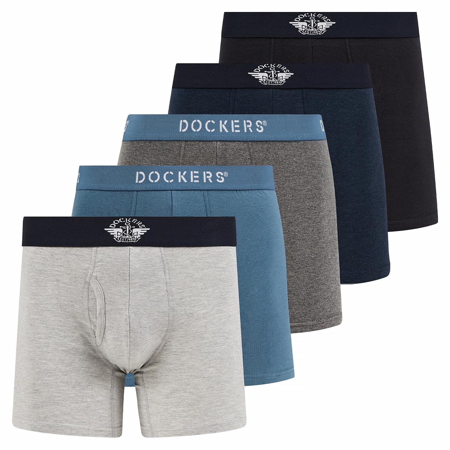 DOCKERS Mens Boxer Briefs Breathable Cotton Underwear for Men Pack of 5