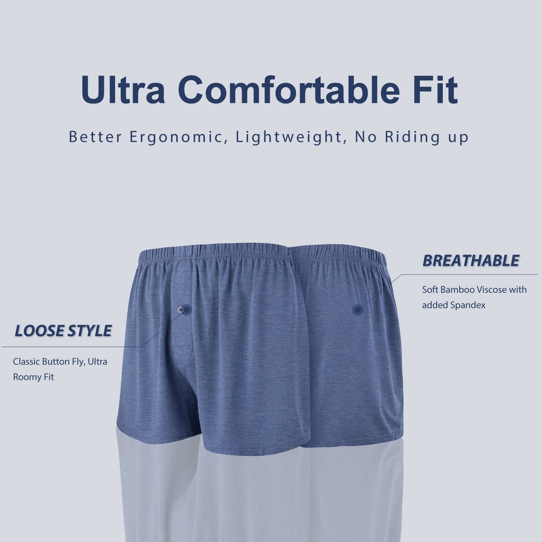 BAMBOO COOL Mens Boxers Short Classic Fit Soft Casual Underwear Loose Breathable Boxer Shorts for Men