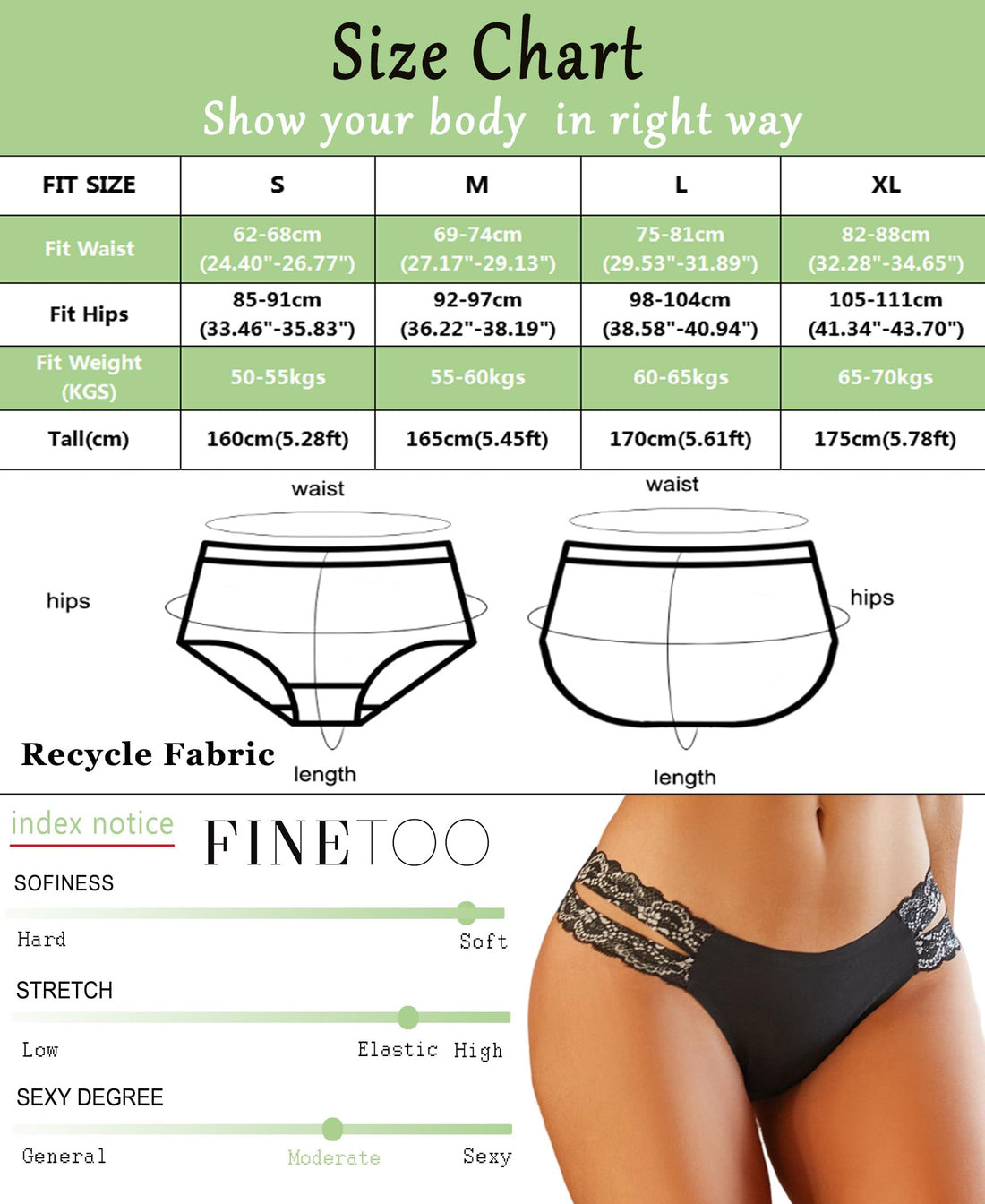 FINETOO Seamless Underwear for Women Cheeky Bikini Panties High Cut V-waist Lace Underwear Women Cute Bikinis 6 Pack