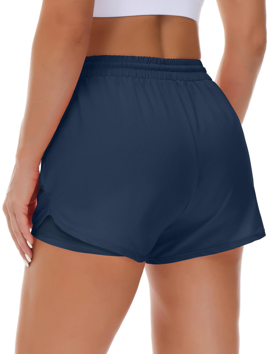 Mancreda Women's Running Shorts with Liner 3 Zipper Pockets Elastic Workout Athletic Gym Yoga Shorts