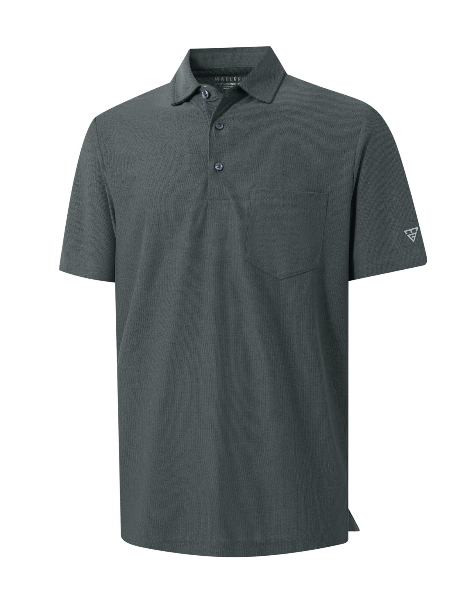 M MAELREG Golf Shirts for Men Heather Pocket Lightweight Moisture Wicking Cllared Stretch Mens Polo Shirts Short Sleeve
