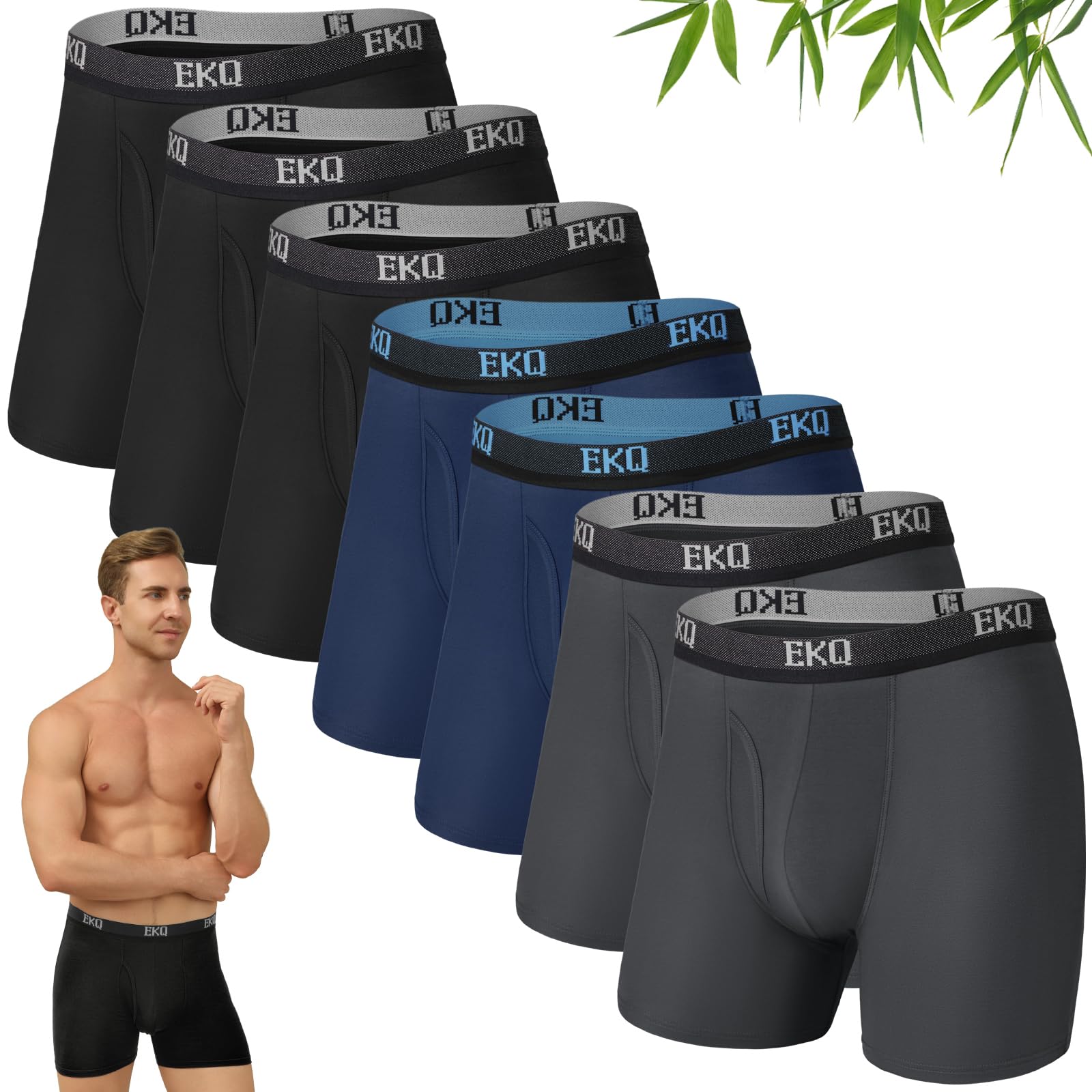 Mens Underwear Breathable Boxer Briefs 7 Pack Bamboo Rayon Boxers for Men Soft Stretchy Men's Underwear with Fly