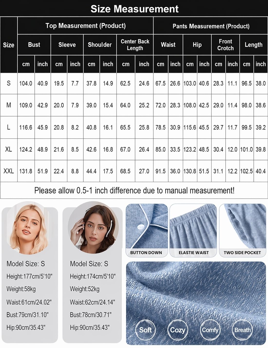 Ekouaer Pajamas for Women Set Short Sleeve Long Pants 2 Piece Lounge Set
