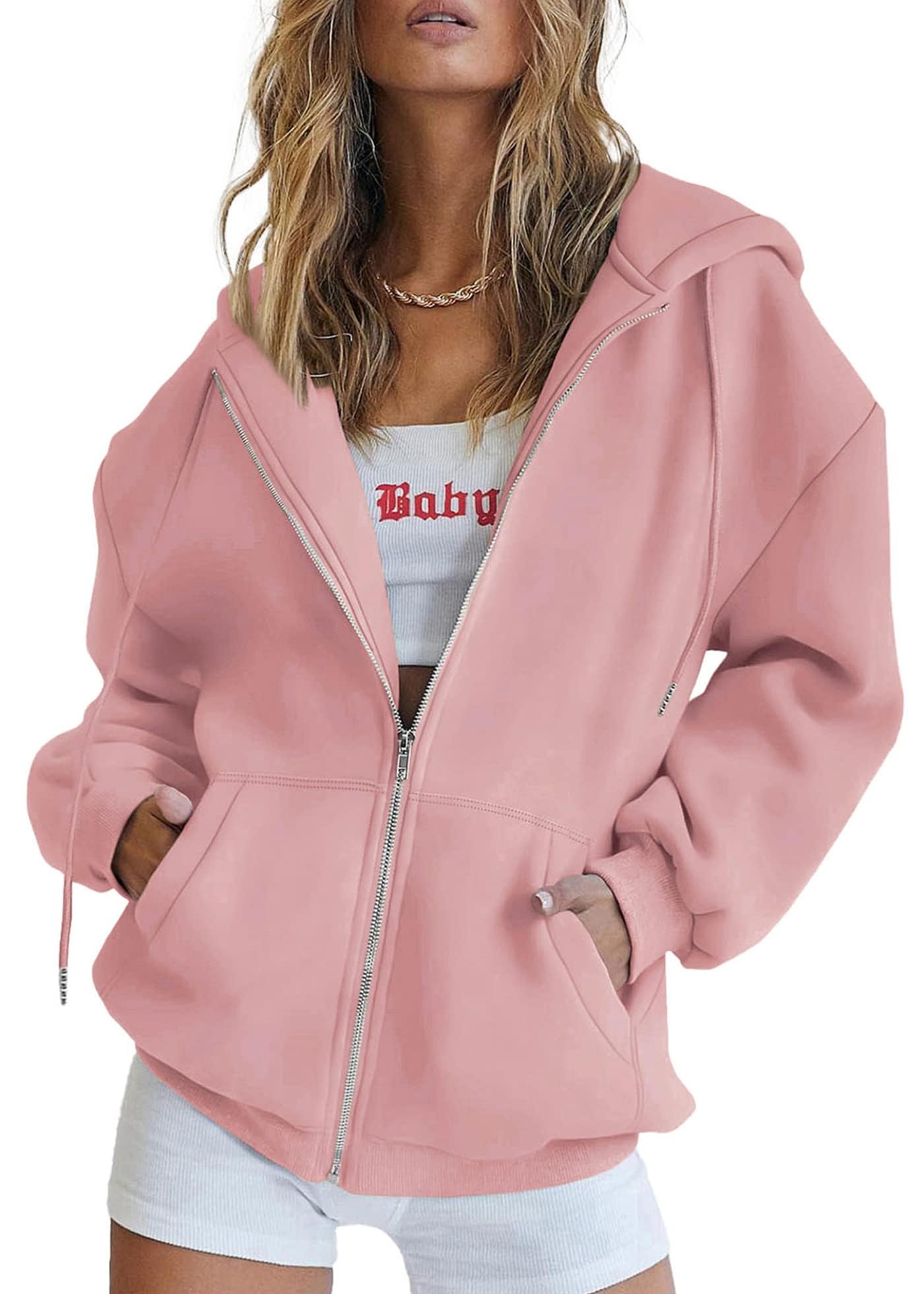 PRETTYGARDEN Women's Fall Zip Up Hoodies Sweatshirts | Comfy Fleece Lined, Long Sleeve Pockets, Drawstring Hooded, Loose Fit, Trendy Y2K, Track Jackets, Spring Winter Clothing