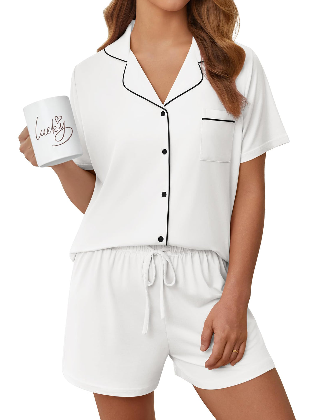 Womens Pajama Sets Summer Pjs Short Sleeve Button Down Top and Shorts Bride Sleepwear 2 Piece Comfy Lounge Set S-XXL