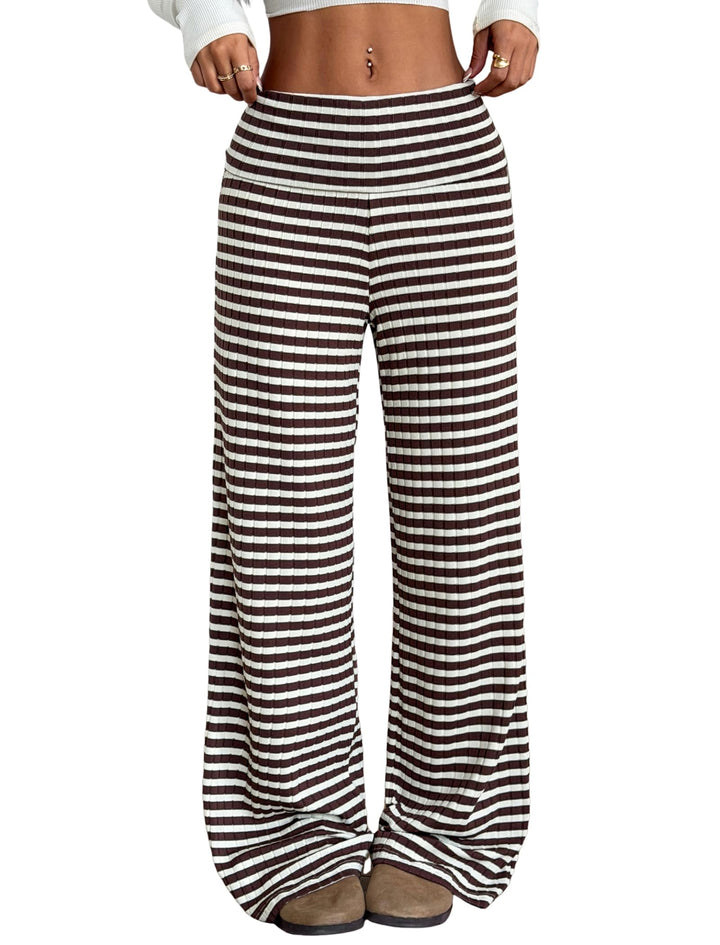 ZAFUL Women's Striped Pants Fold Waist Wide Leg Pants Lounge Pajama Pants
