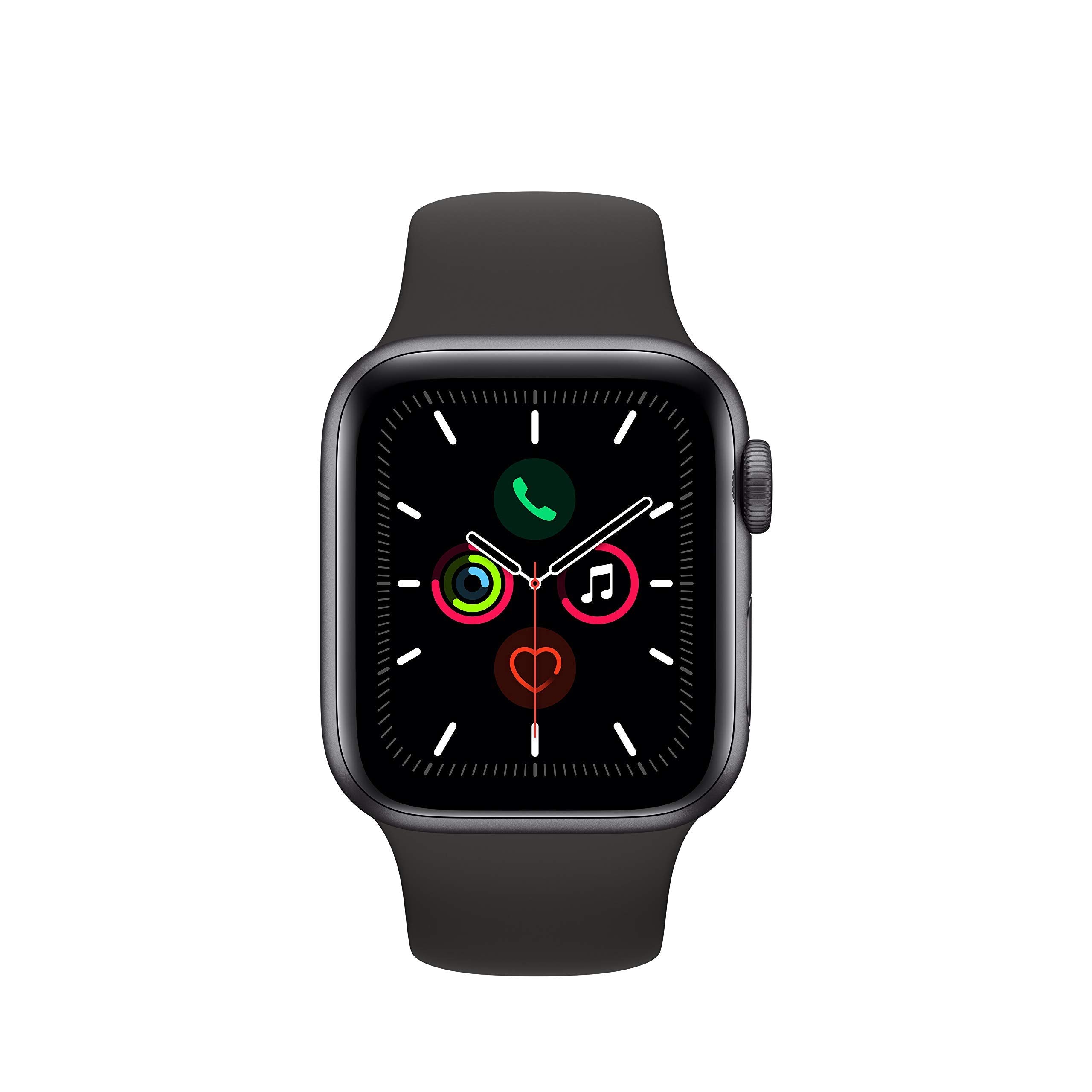 Apple Watch Series 5 (GPS, 44MM) - Space Gray Aluminum Case with Black Sport Band (Renewed)