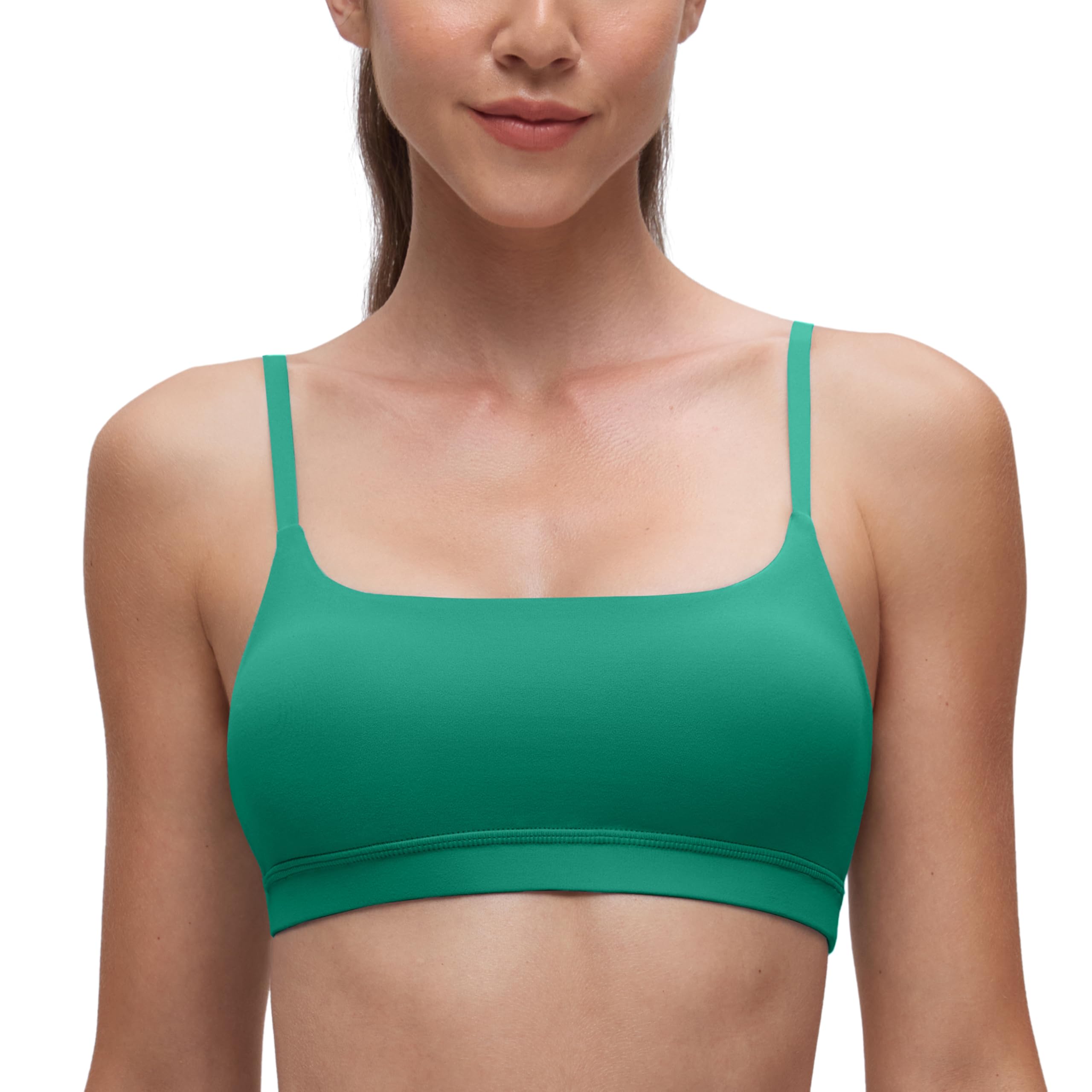 CRZ YOGA Butterluxe Scoop Neck Sports Bras | Light Support, Removable Pads, Yoga, Extremely Soft, U Back, Adjustable Spaghetti Straps, for Women