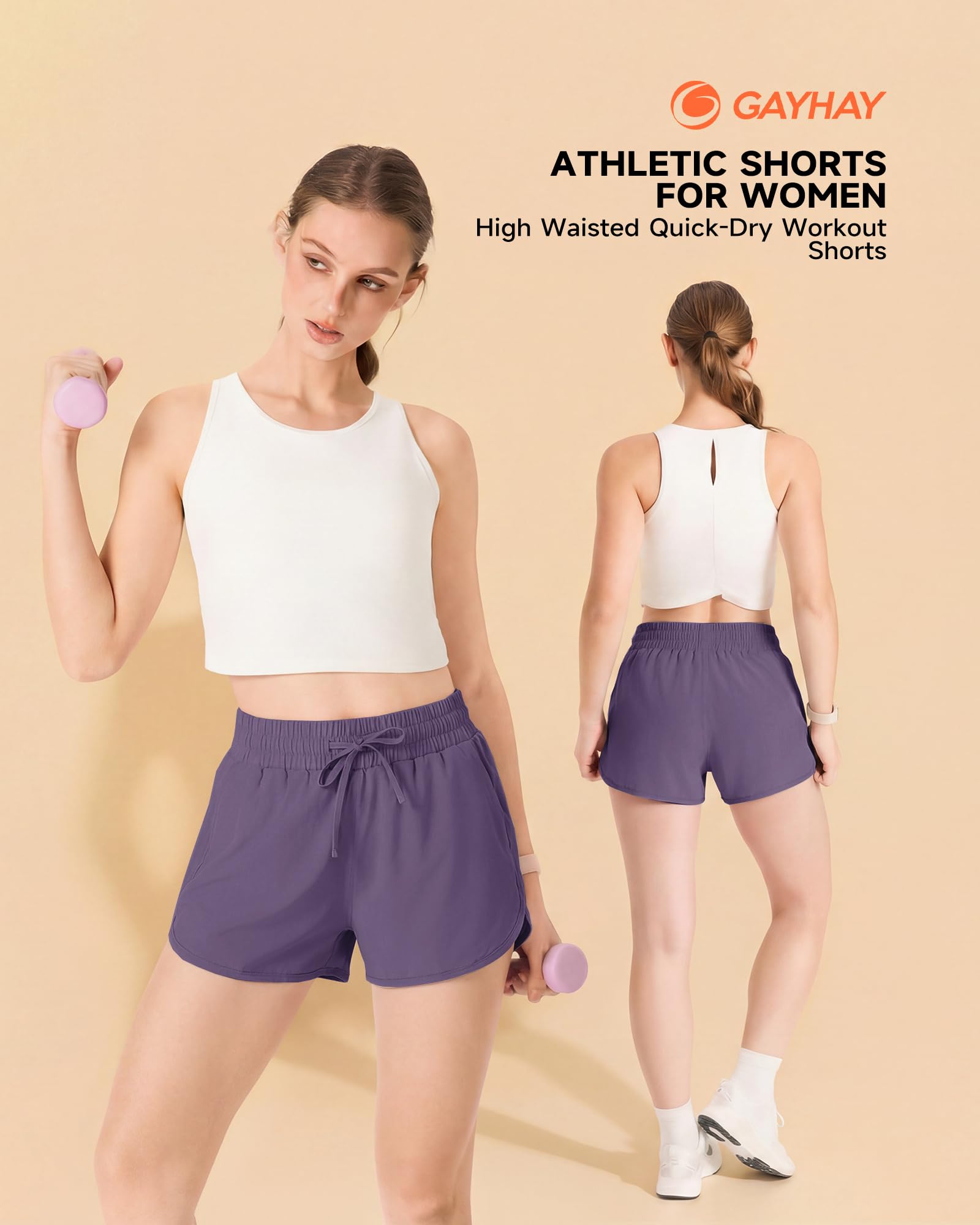 GAYHAY Running Shorts for Women - Athletic Quick Dry Sports Womens Shorts High Waisted Gym Workout Black Shorts with Pockets
